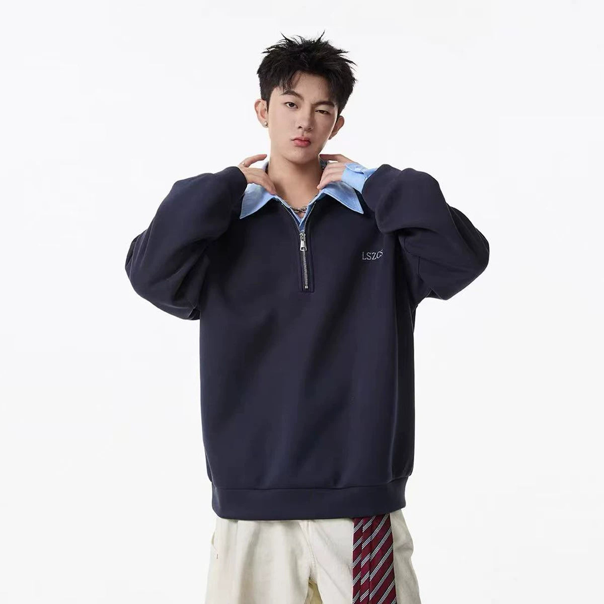 Harbor Crest Contrast-Collar Quarter-Zip Sweatshirt