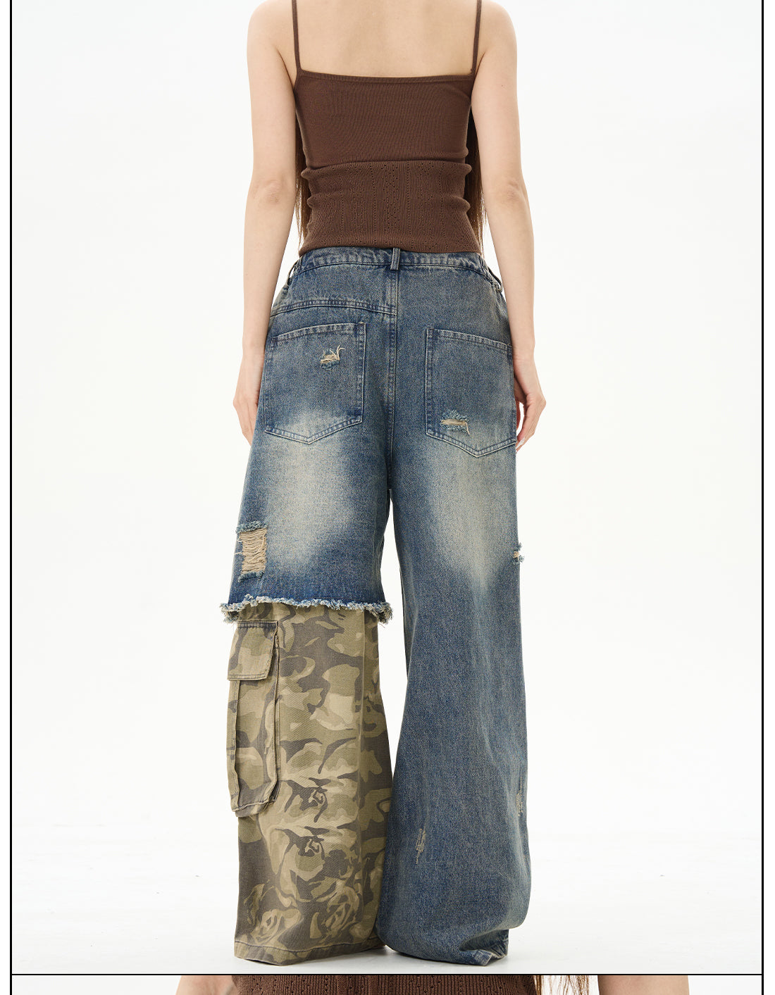 Distressed Patchwork Wide-Leg Denim Jeans