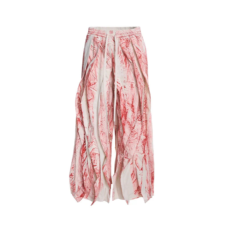 Drawstring Marble Wide-Leg Pants