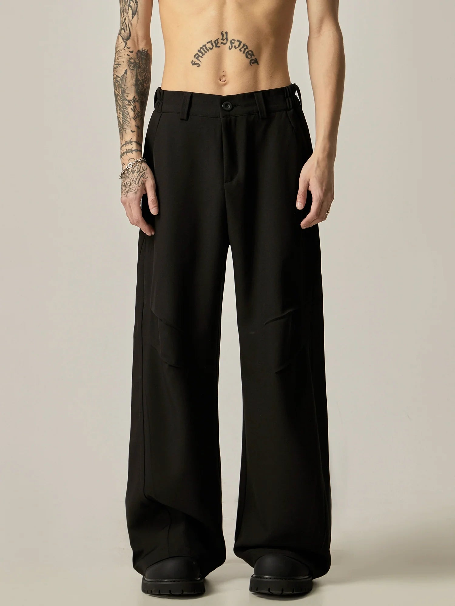 Sleek Black Ultra-Wide Leg Dress Trousers Black / M