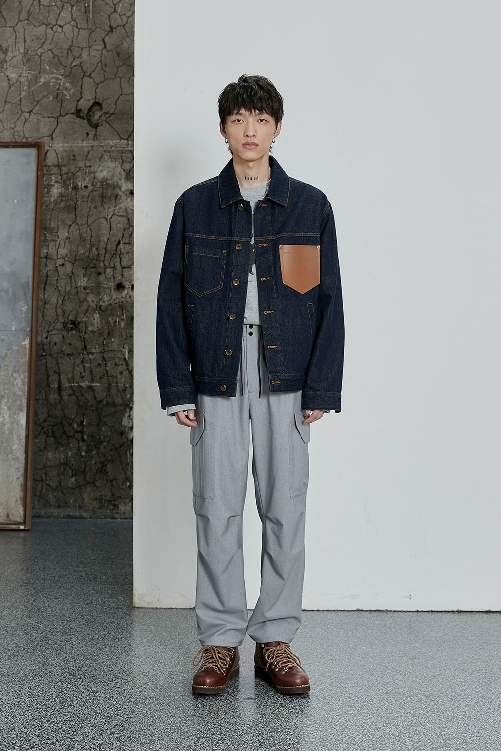 Color-Block Natural Denim Contrast Jacket