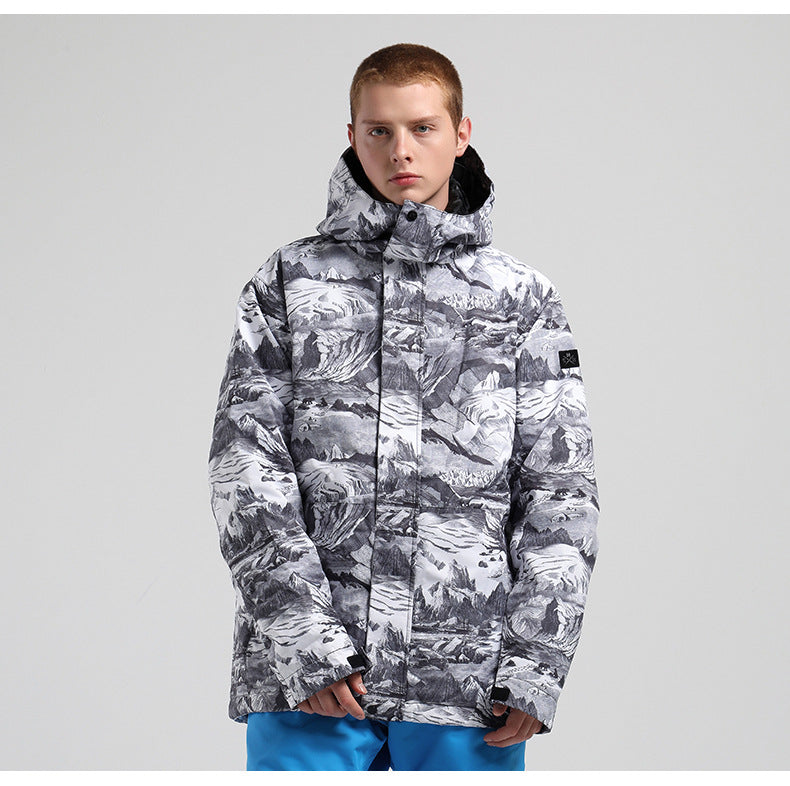Graphic Print Hooded Snowboard Jacket