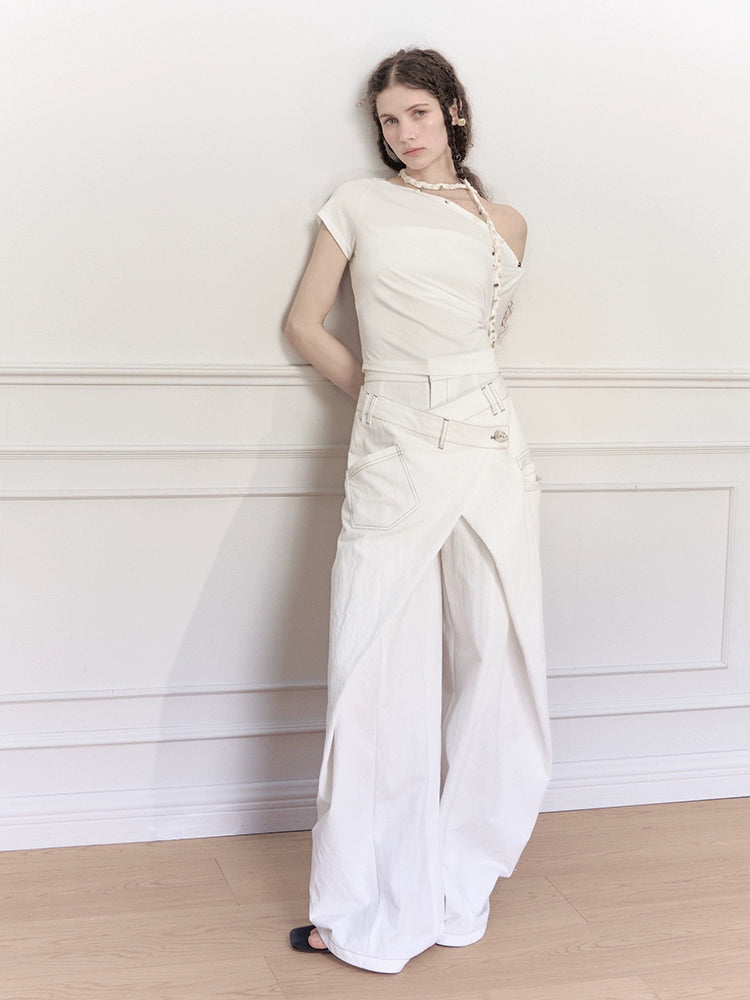 Asymmetrical Wrap Wide Leg Jeans