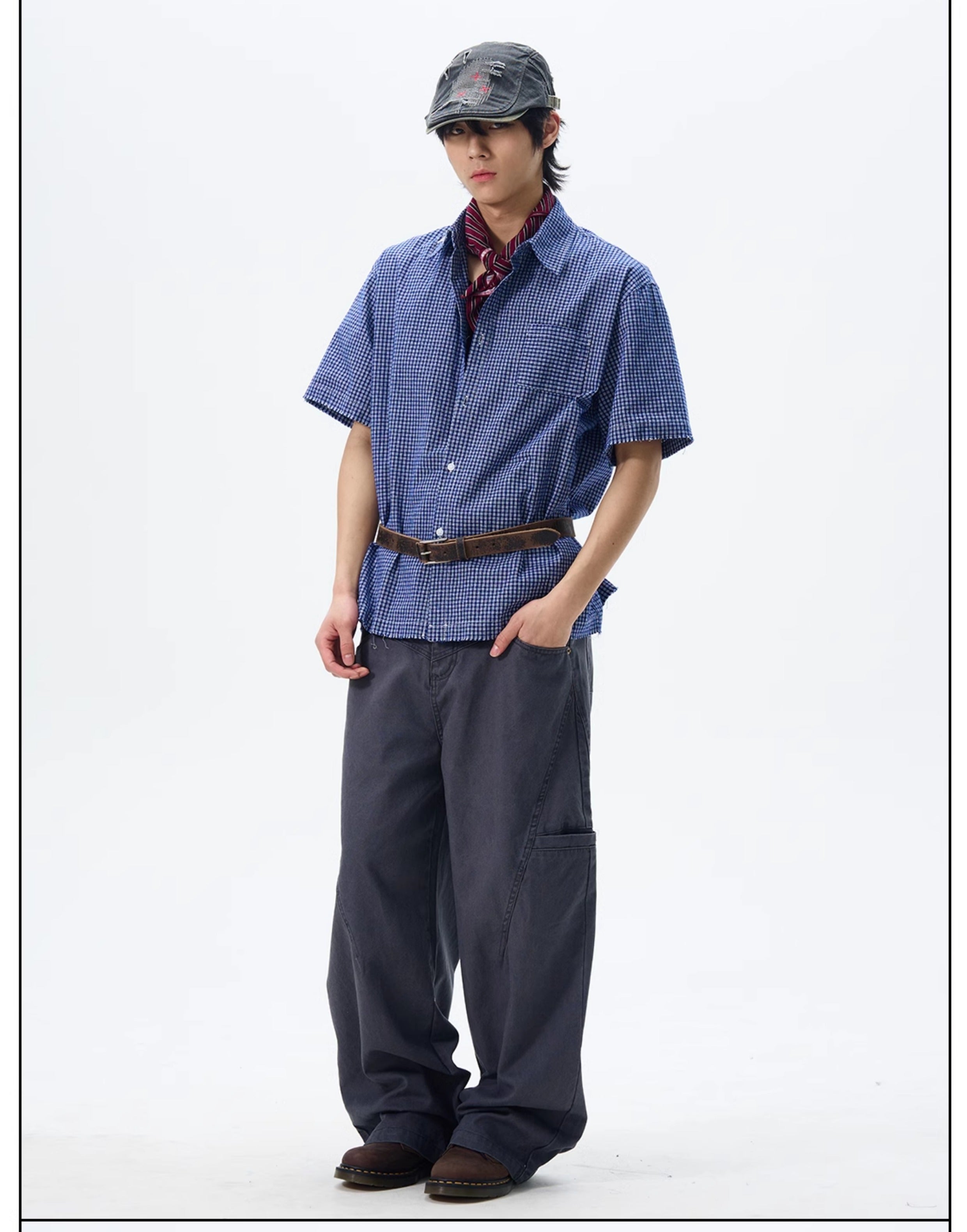 Blue Gingham Check Cotton Shirt