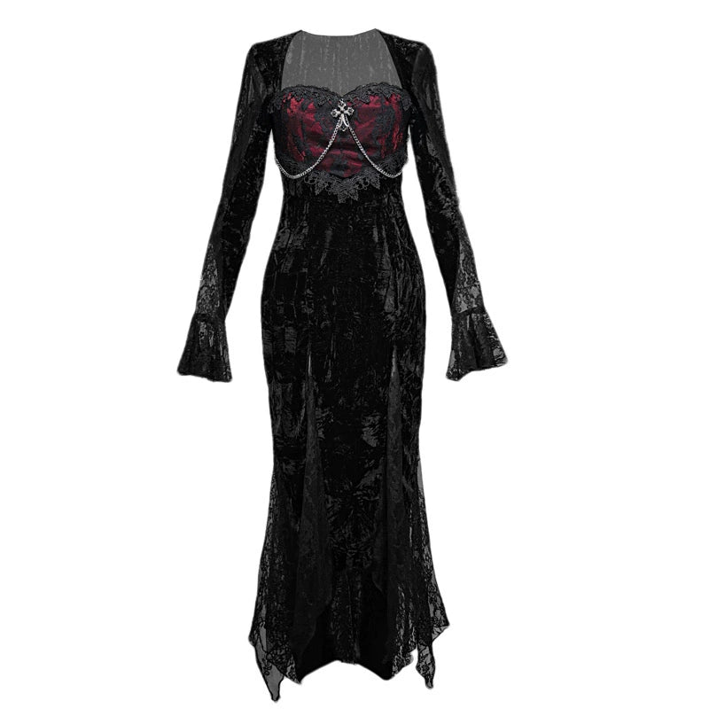 Black Lace Gothic Maxi Dress