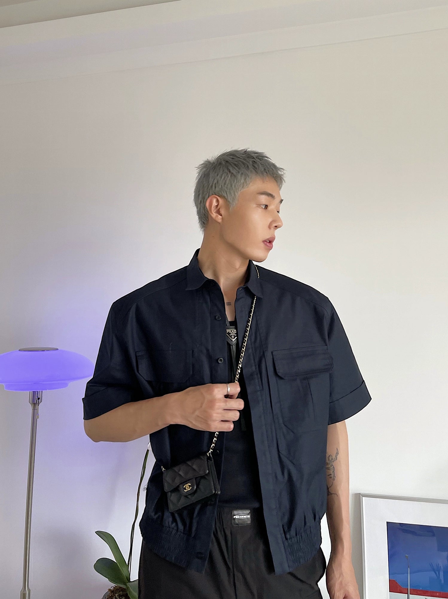 Navy Short Sleeve Zip Front Shirt
