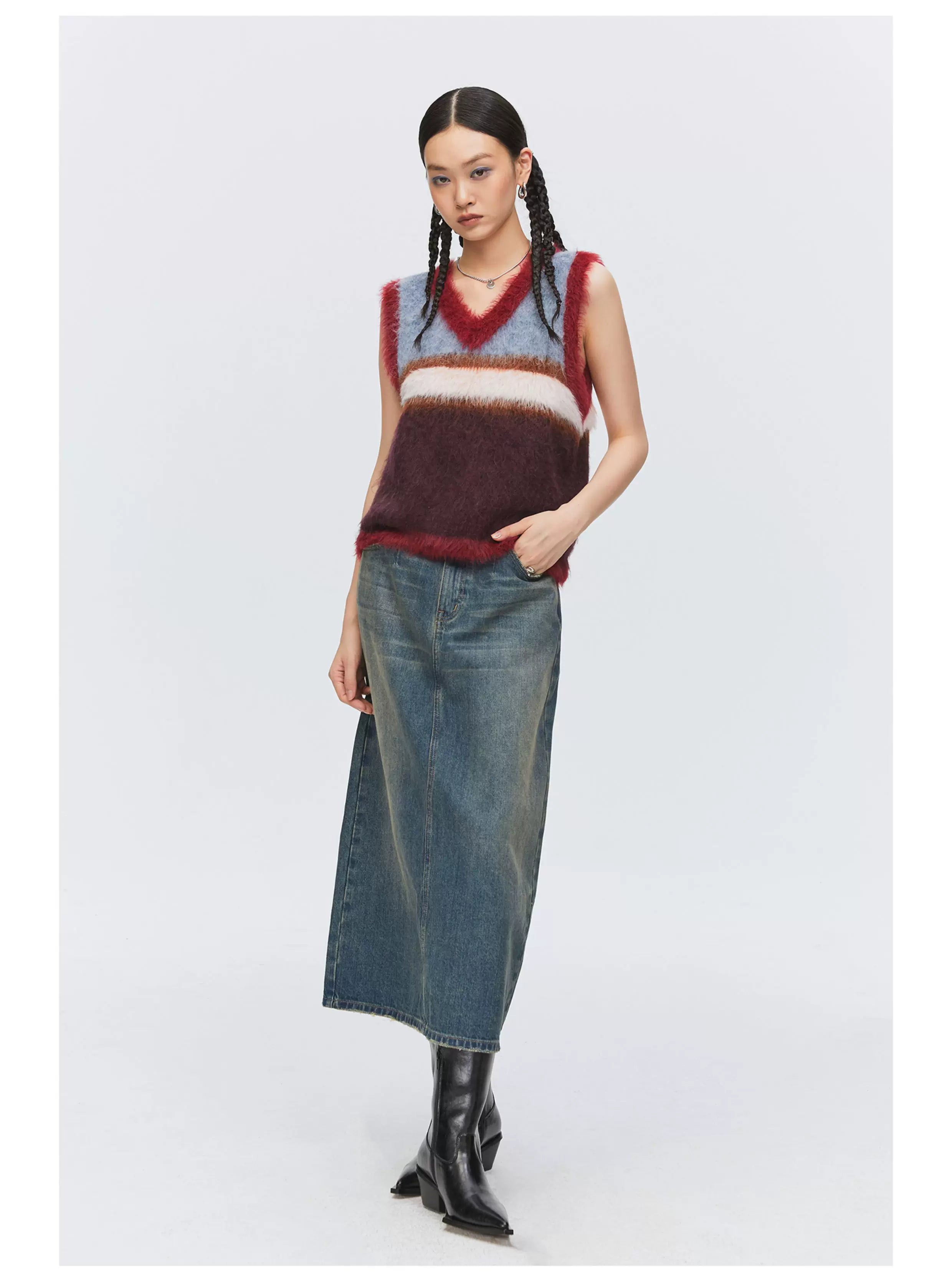 Stonefade Denim Midi Skirt