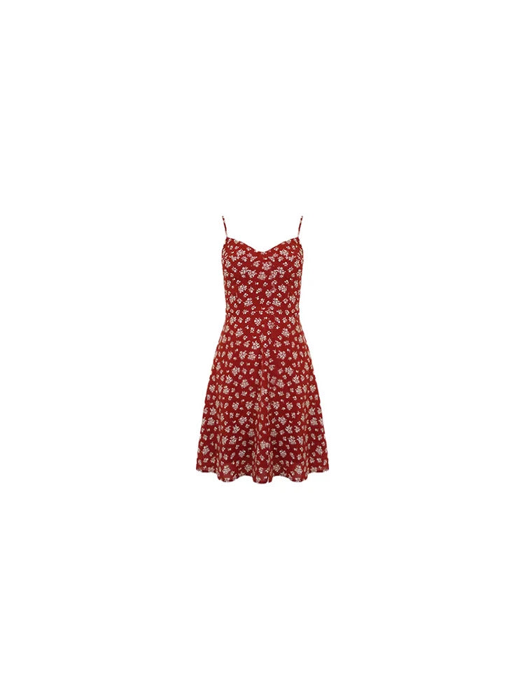 Red Floral Print Asymmetrical Dress