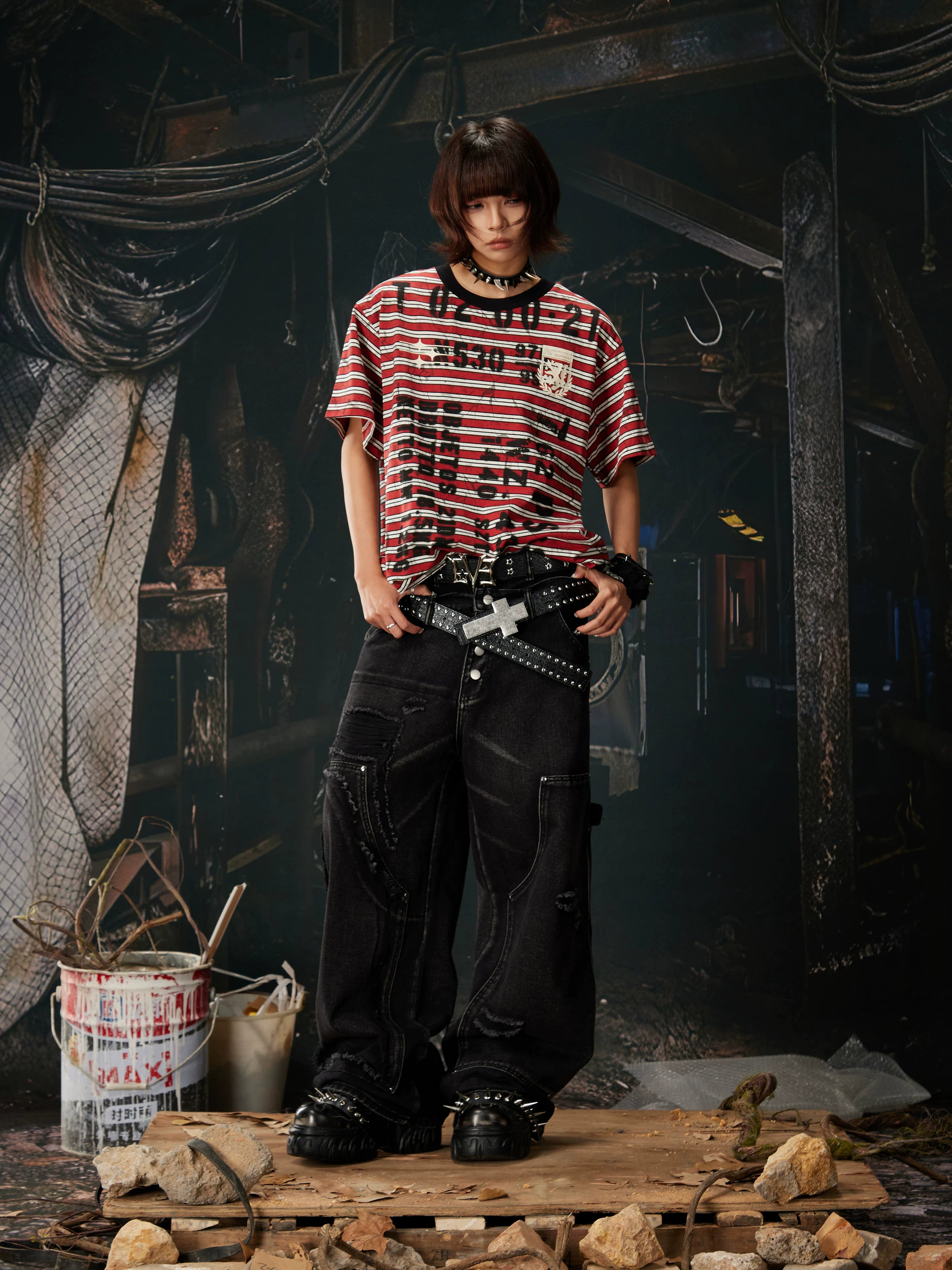 Cipher Stripe Graffiti Script Tee