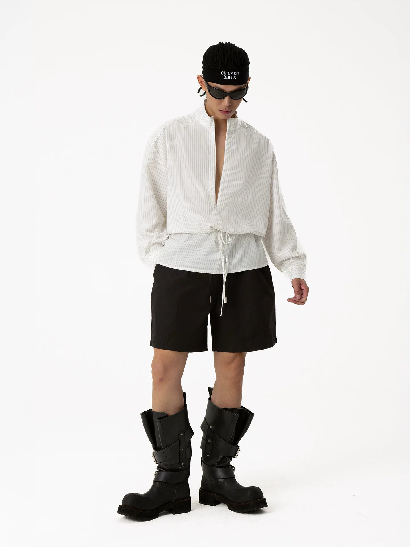 Drawstring Plunge Tunic Shirt