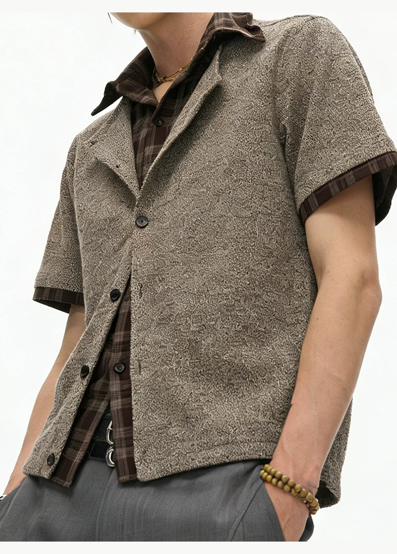 Mocha Plaid Trim Knit Shirt
