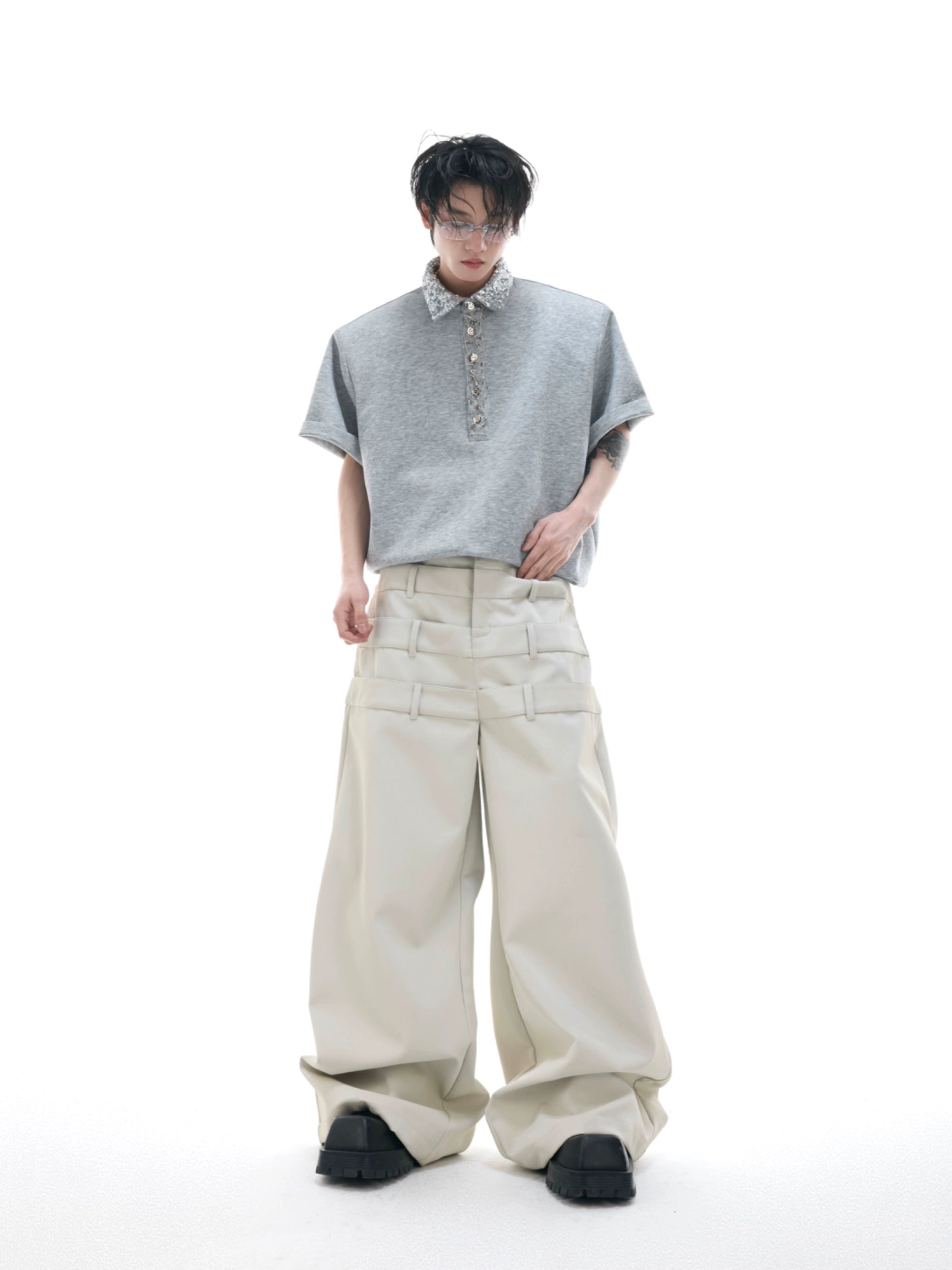Grey Cotton Polo Shirt Short Sleeve