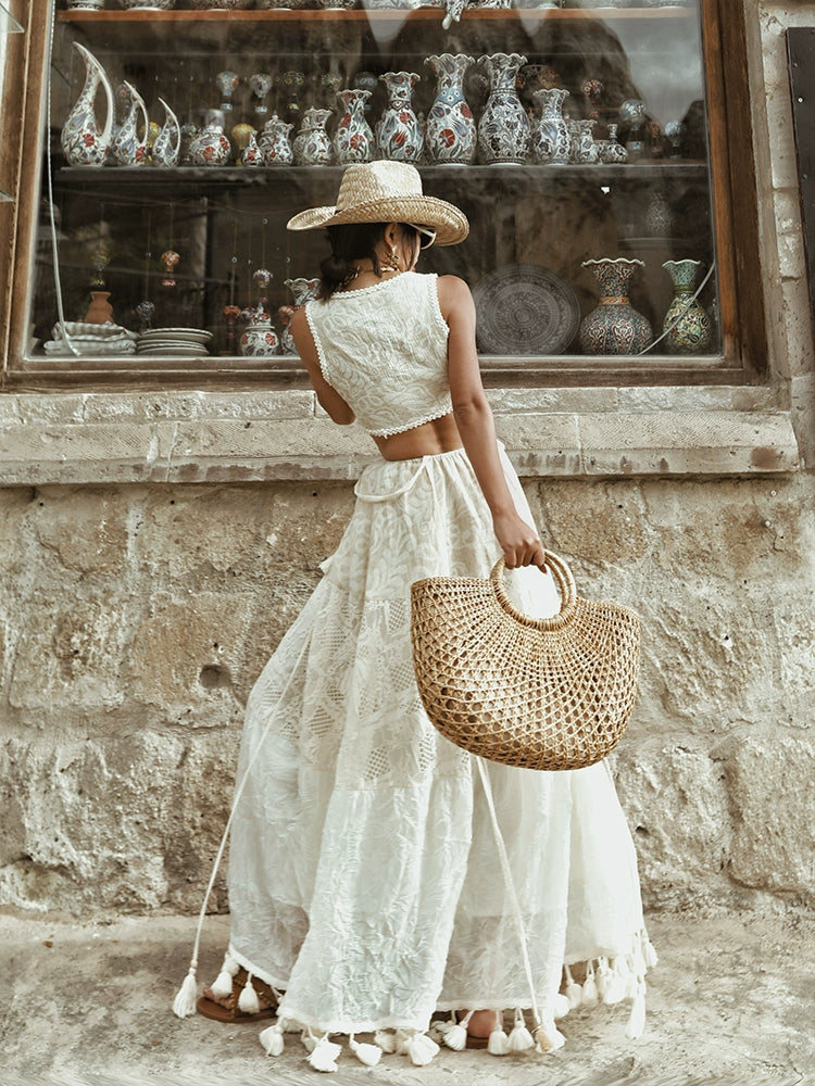 Boho Strapless Tassel Two-Way Maxi Dress