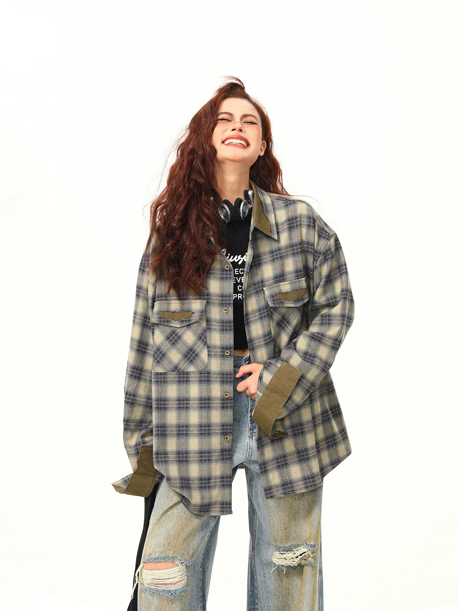 Oversized Plaid Flannel Street Shirt