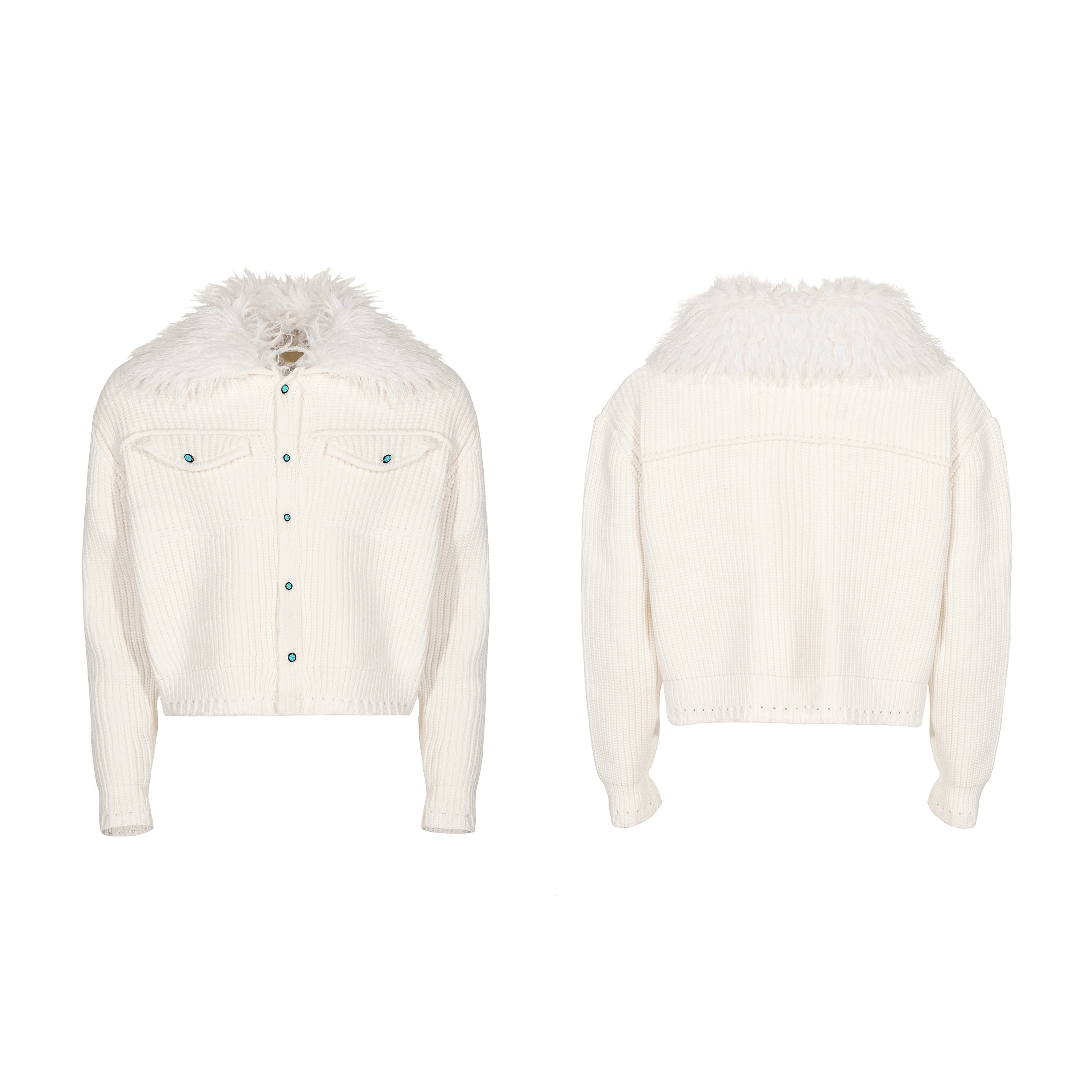 Frosted Collar Knit Sherpa Cardigan