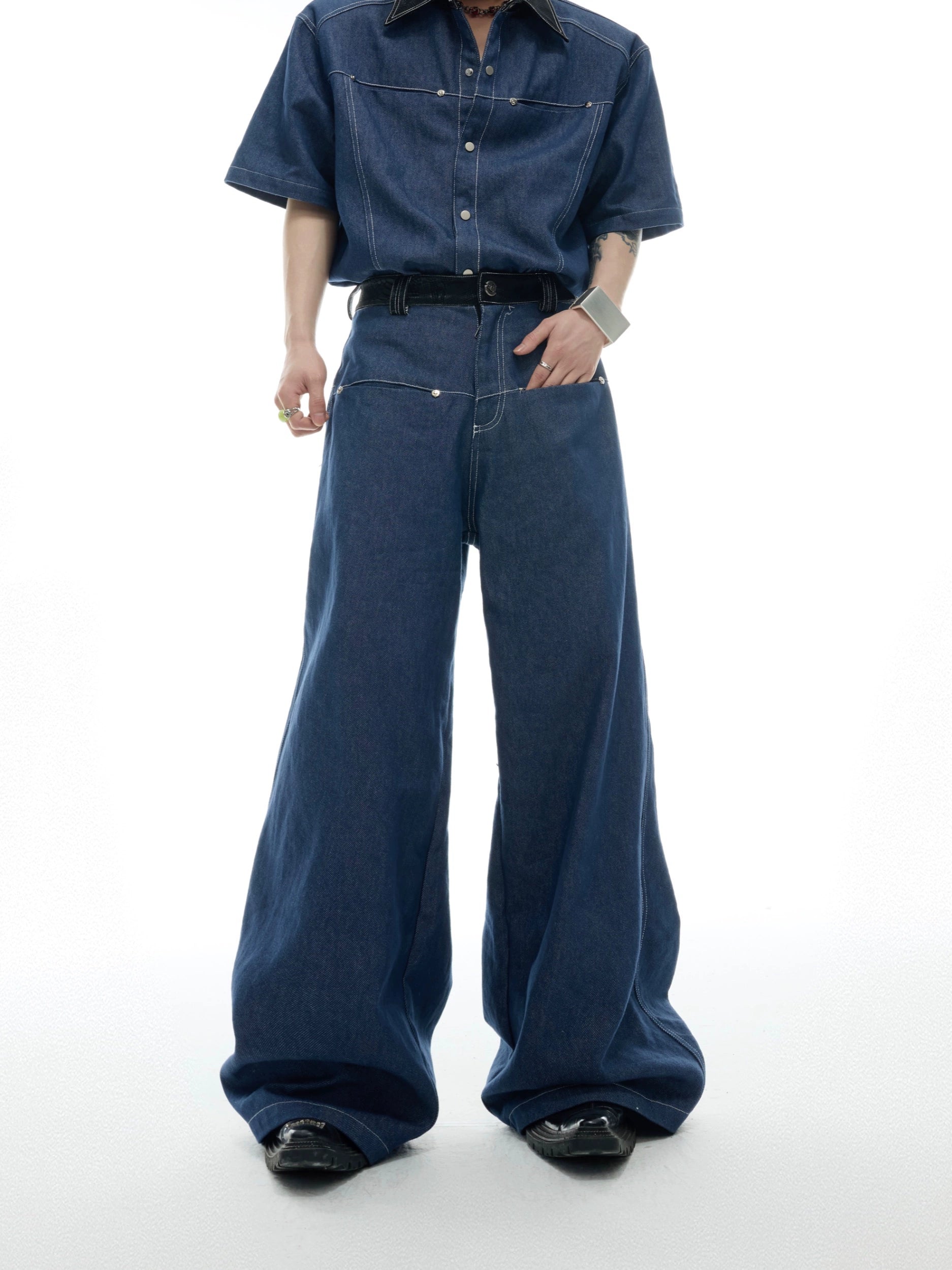 Wide Leg Denim Jumpsuit Boilersuit