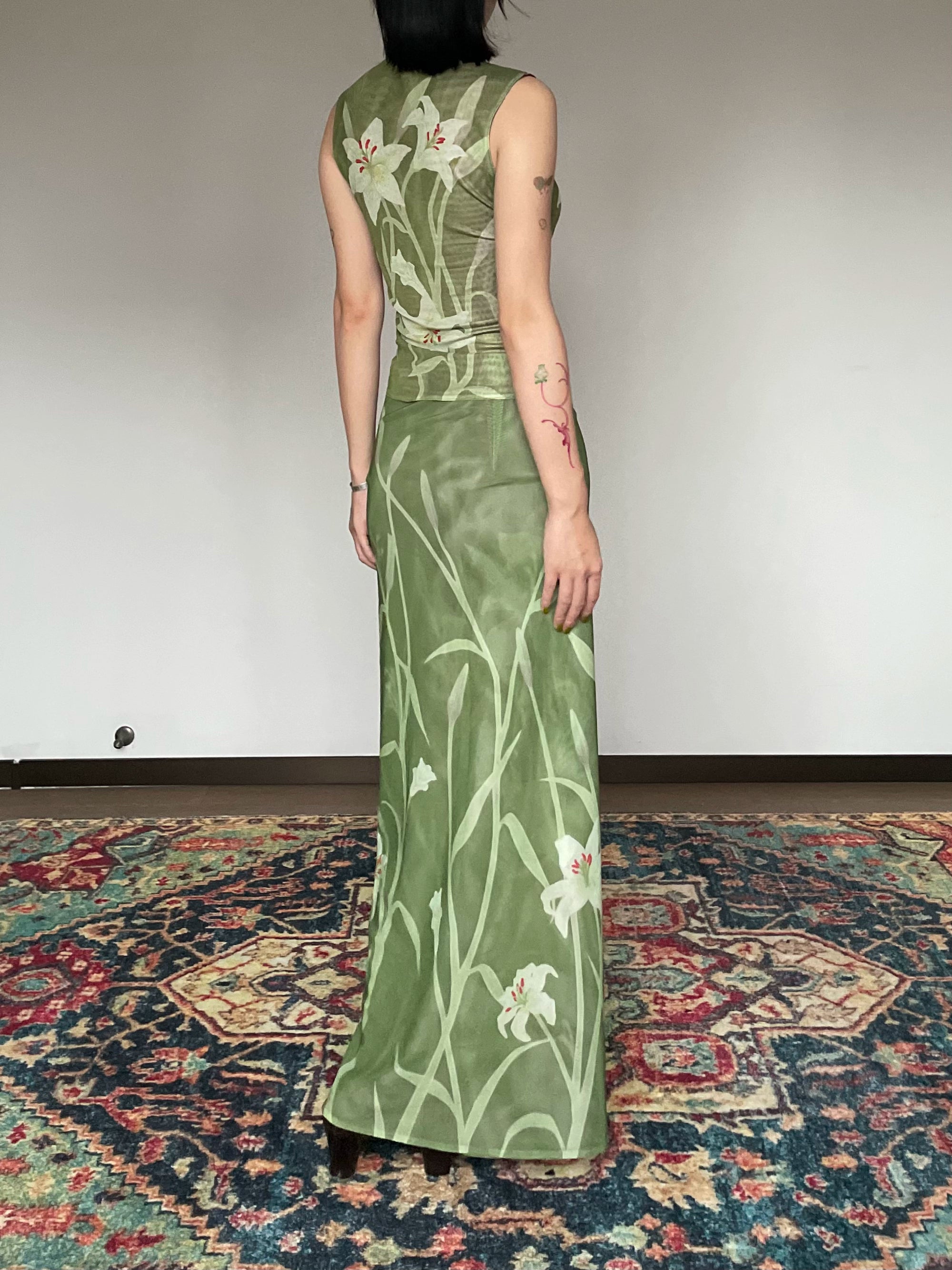 Oriental Lily Print Cheongsam Top
