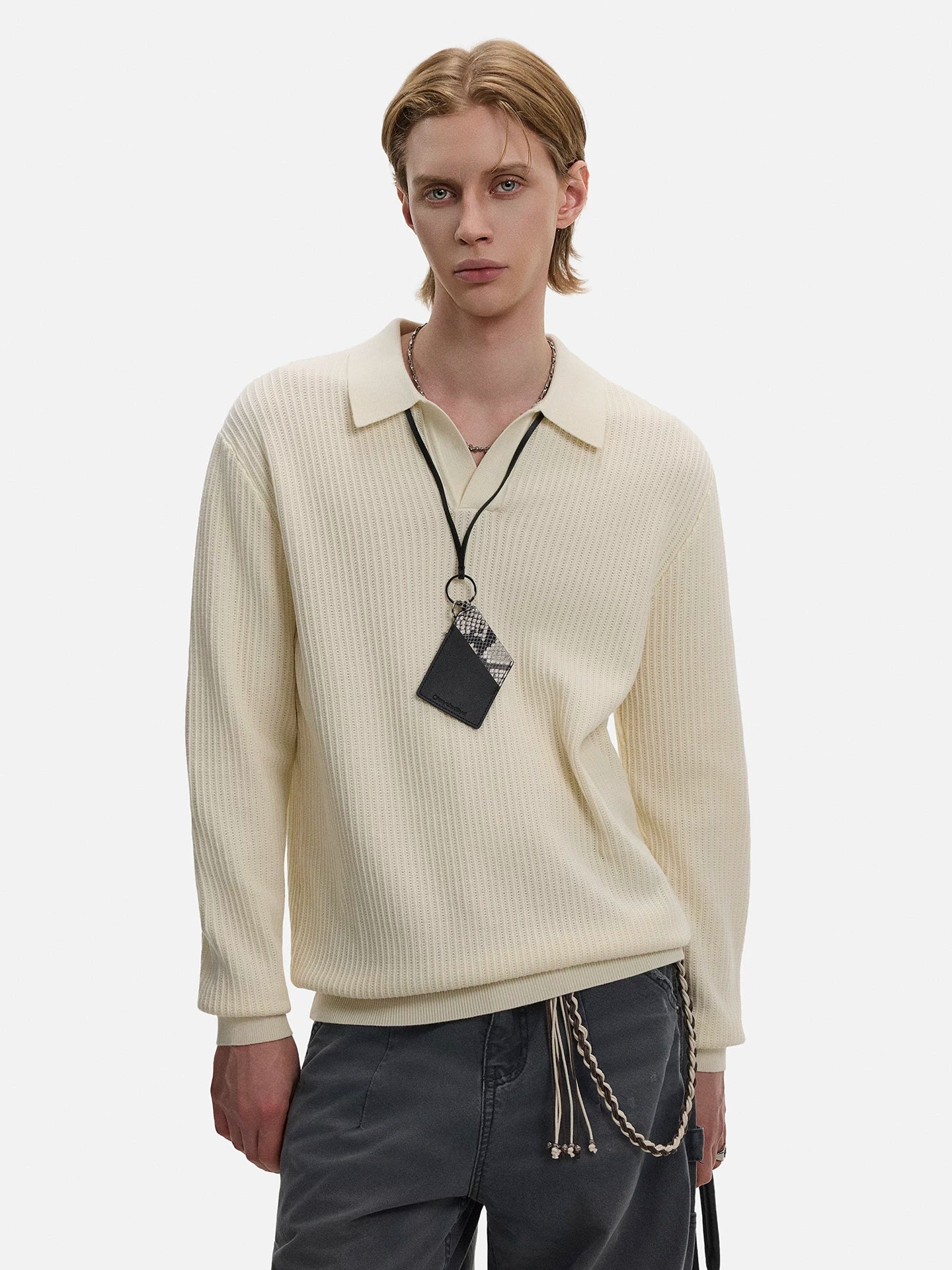 Waffle Knit Polo Sweater
