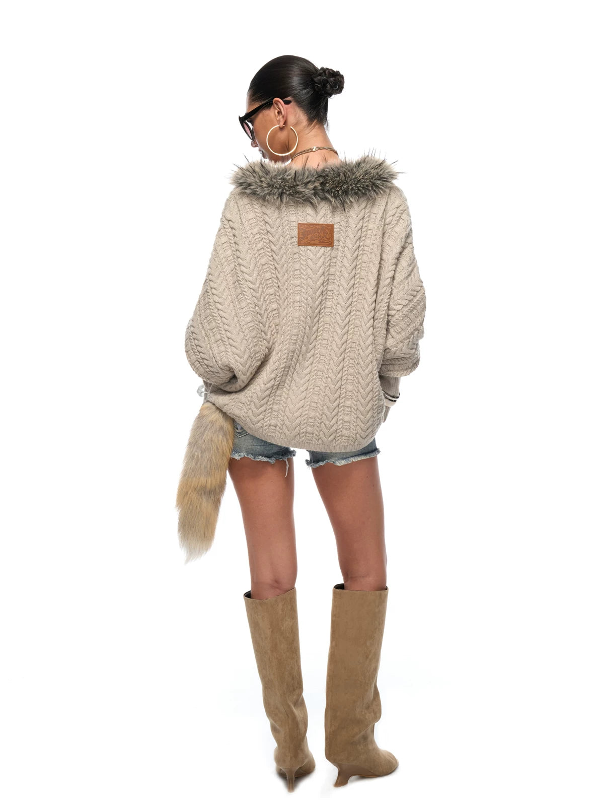 Frost Collar Slouchy Cable Knit Sweater