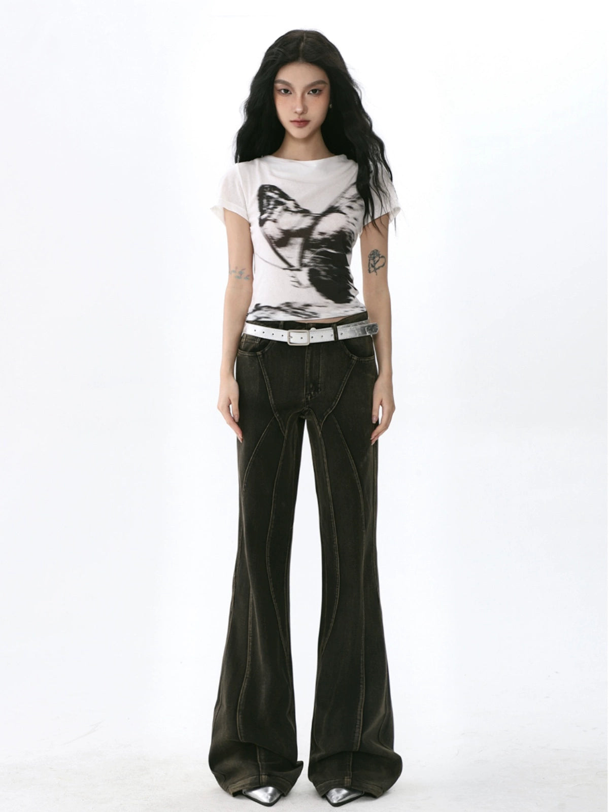 나비 프린트 반팔 티셔츠