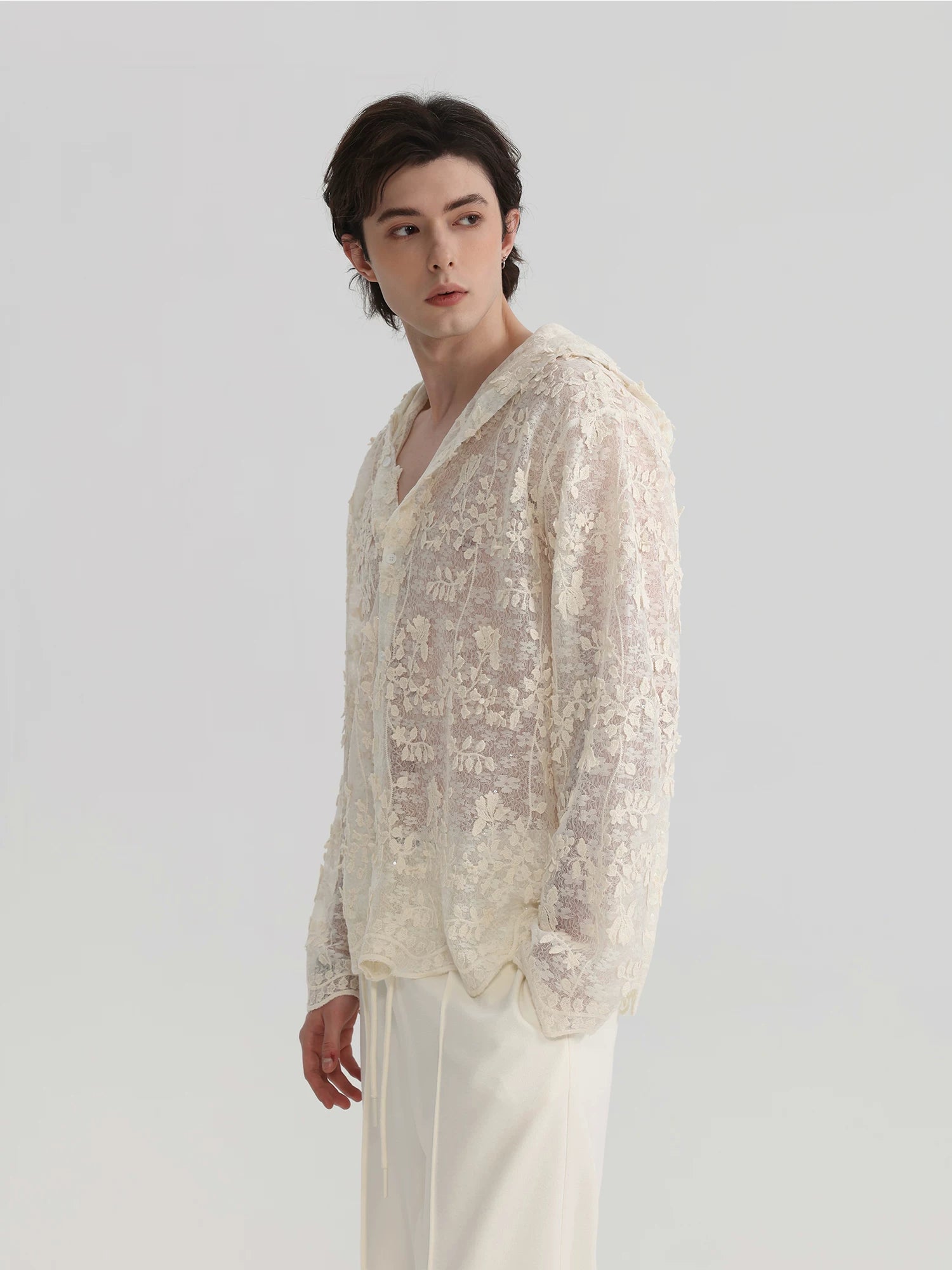 Ivory Bloom Hooded Lace Shirt