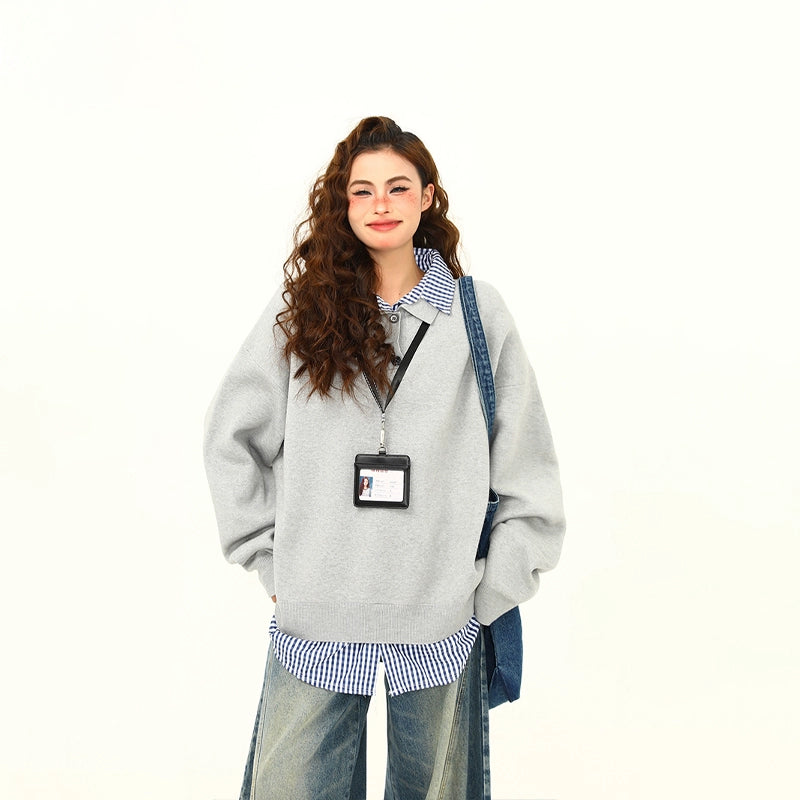 Cloudy Day Oversized Polo Sweater