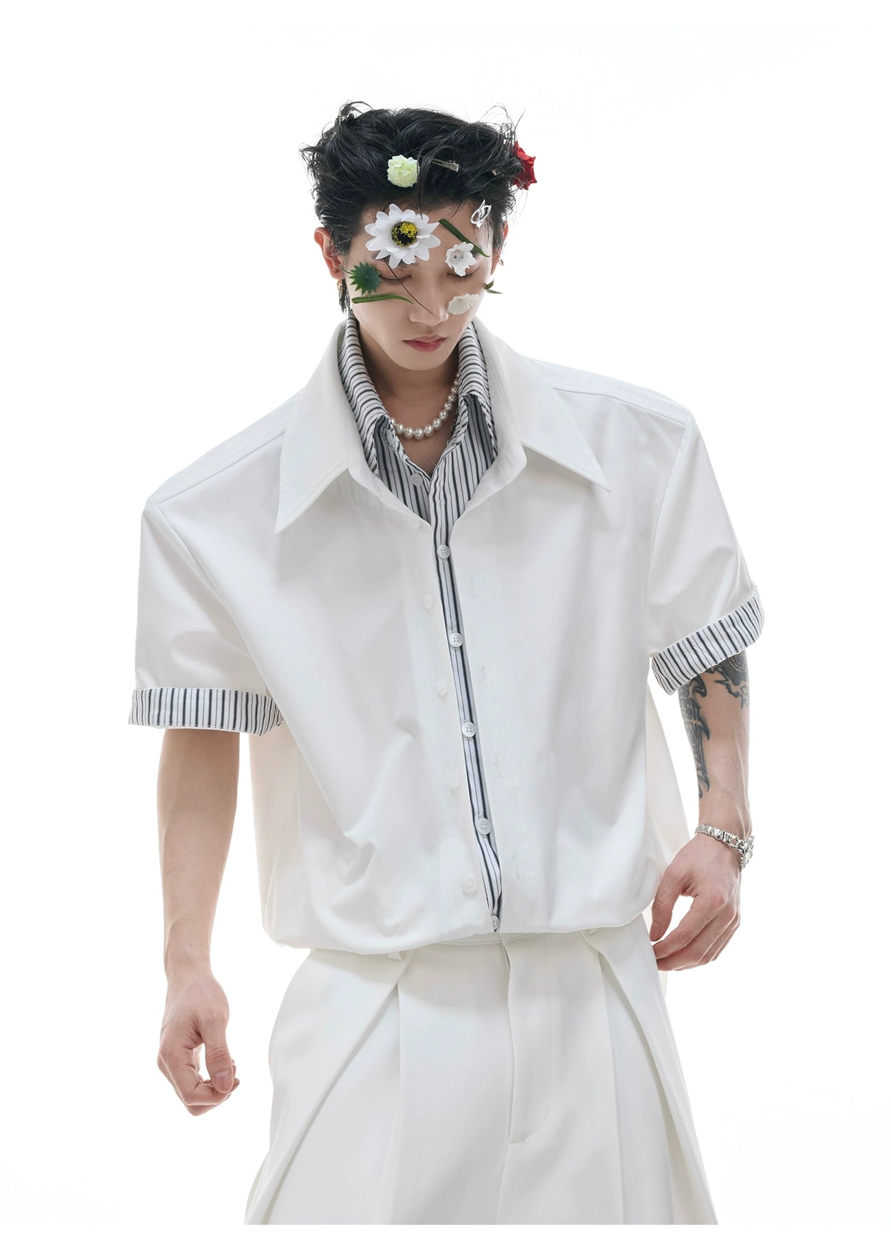 White Denim Short Sleeve Button-Up