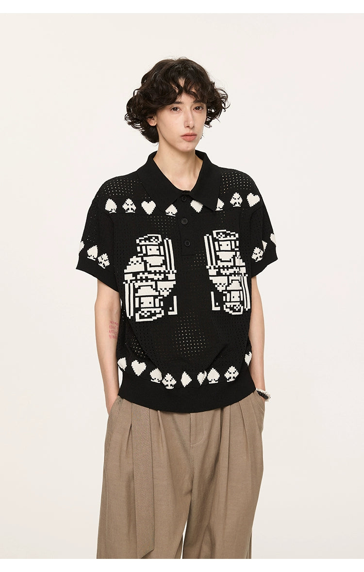 Pixel Heart Knit Polo Shirt
