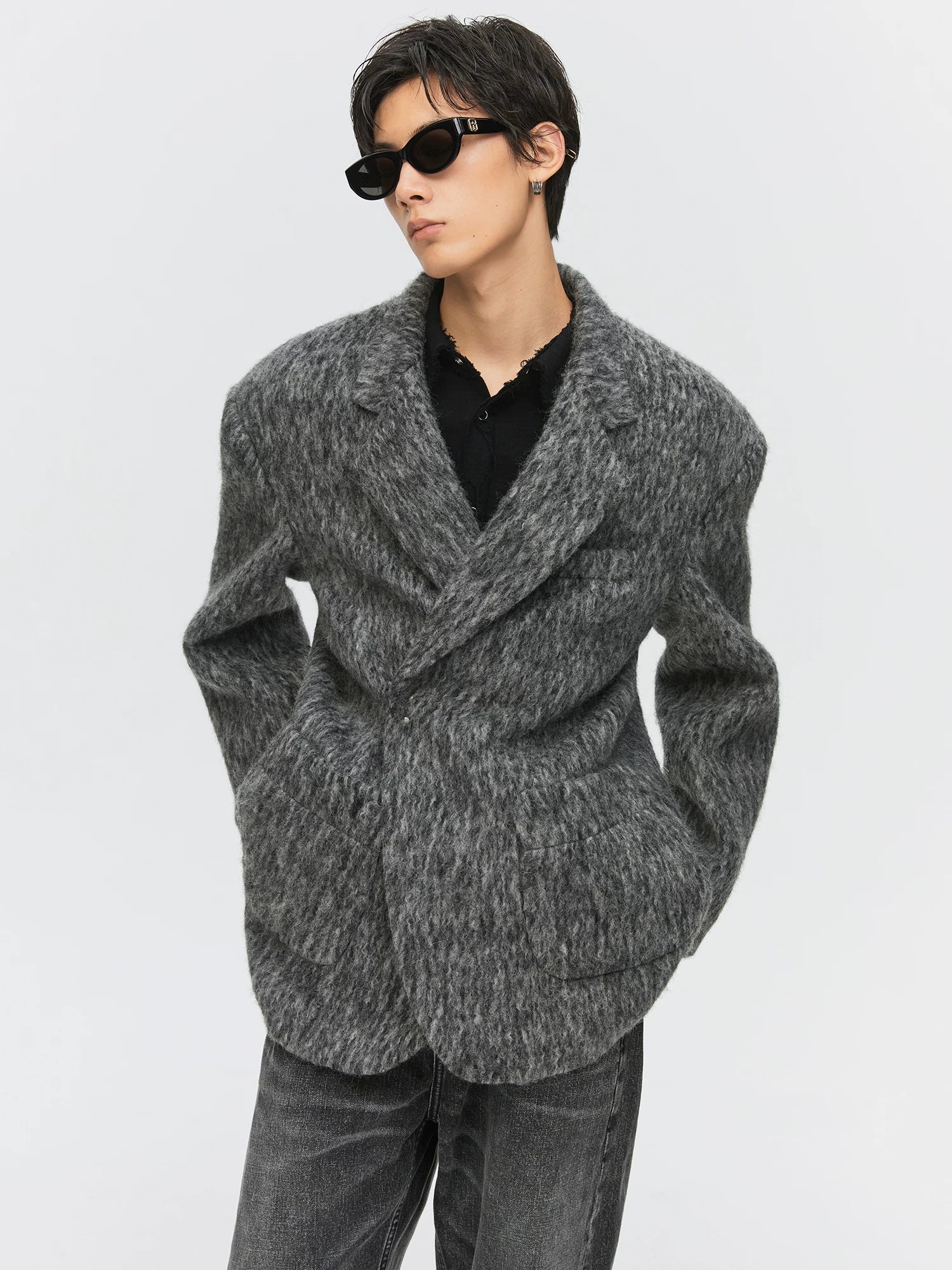 Charcoal Textured Knit Blazer