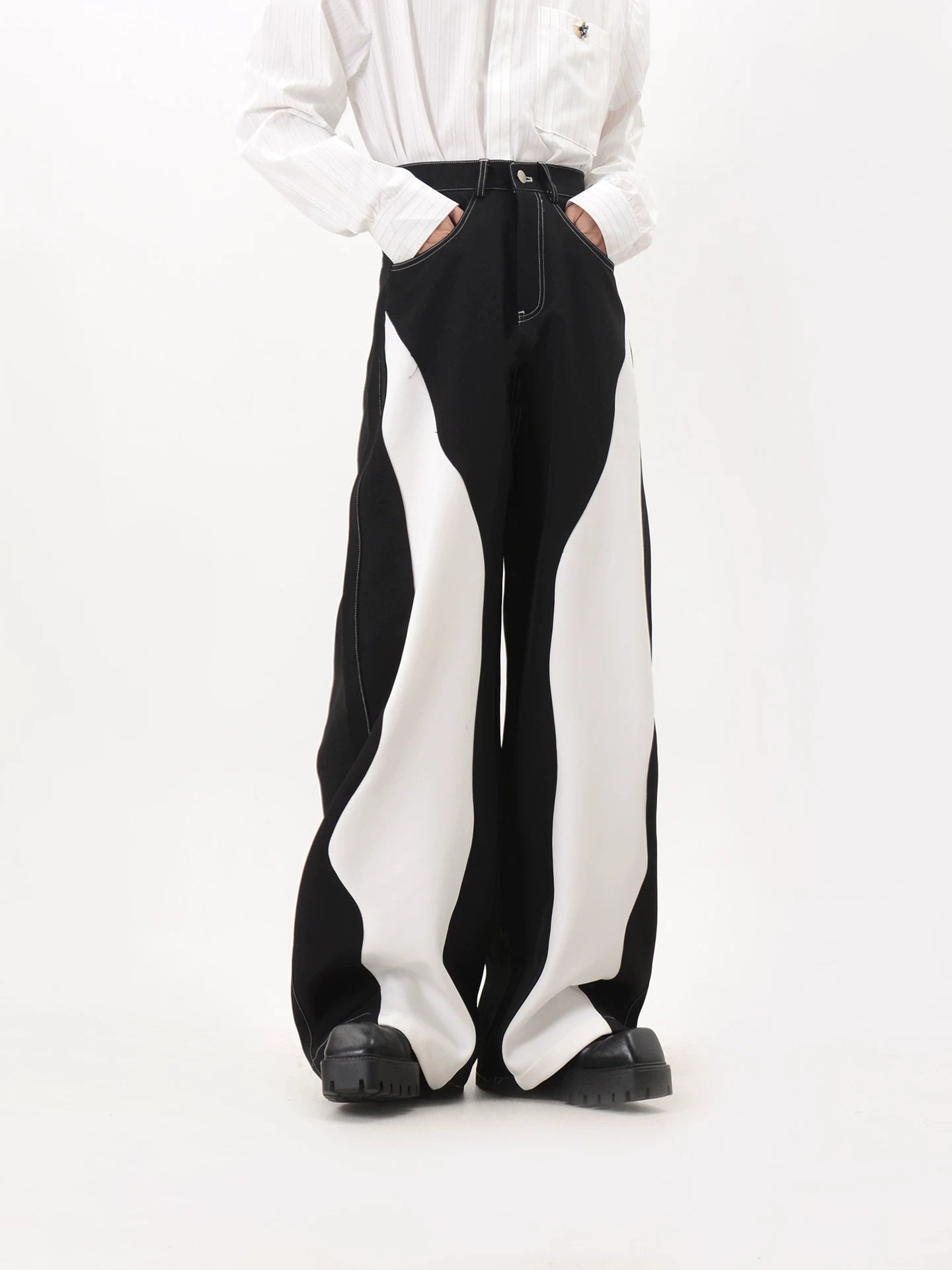 Monochrome Tide Wave Panel Trousers