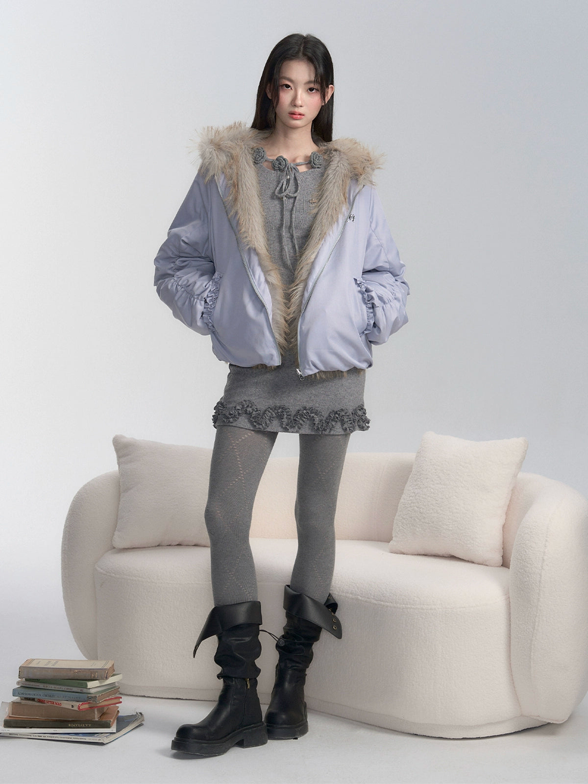 Hooded Thick Plush Reversible Jacket