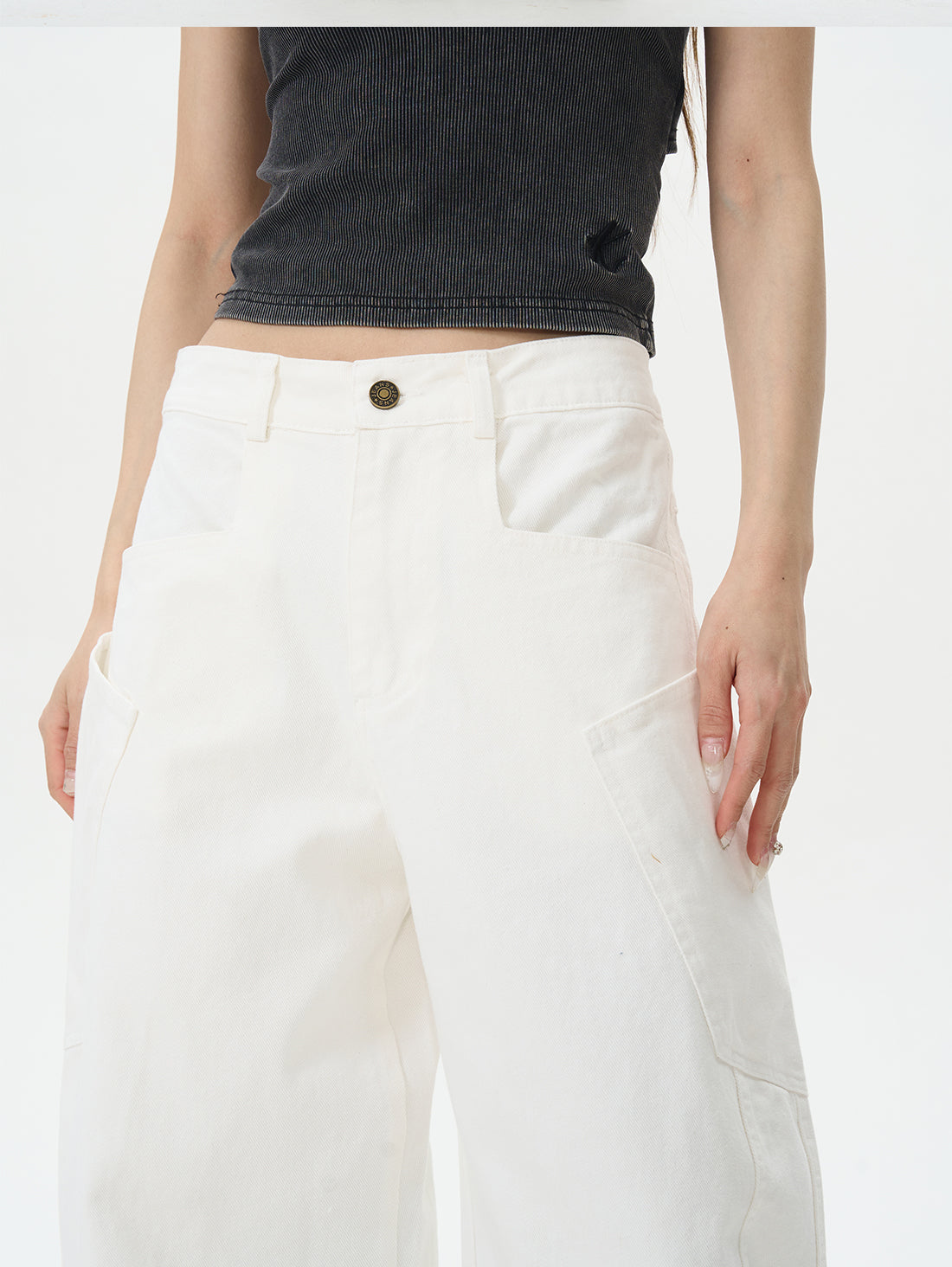 Cream Relaxed Wide Leg Trousers