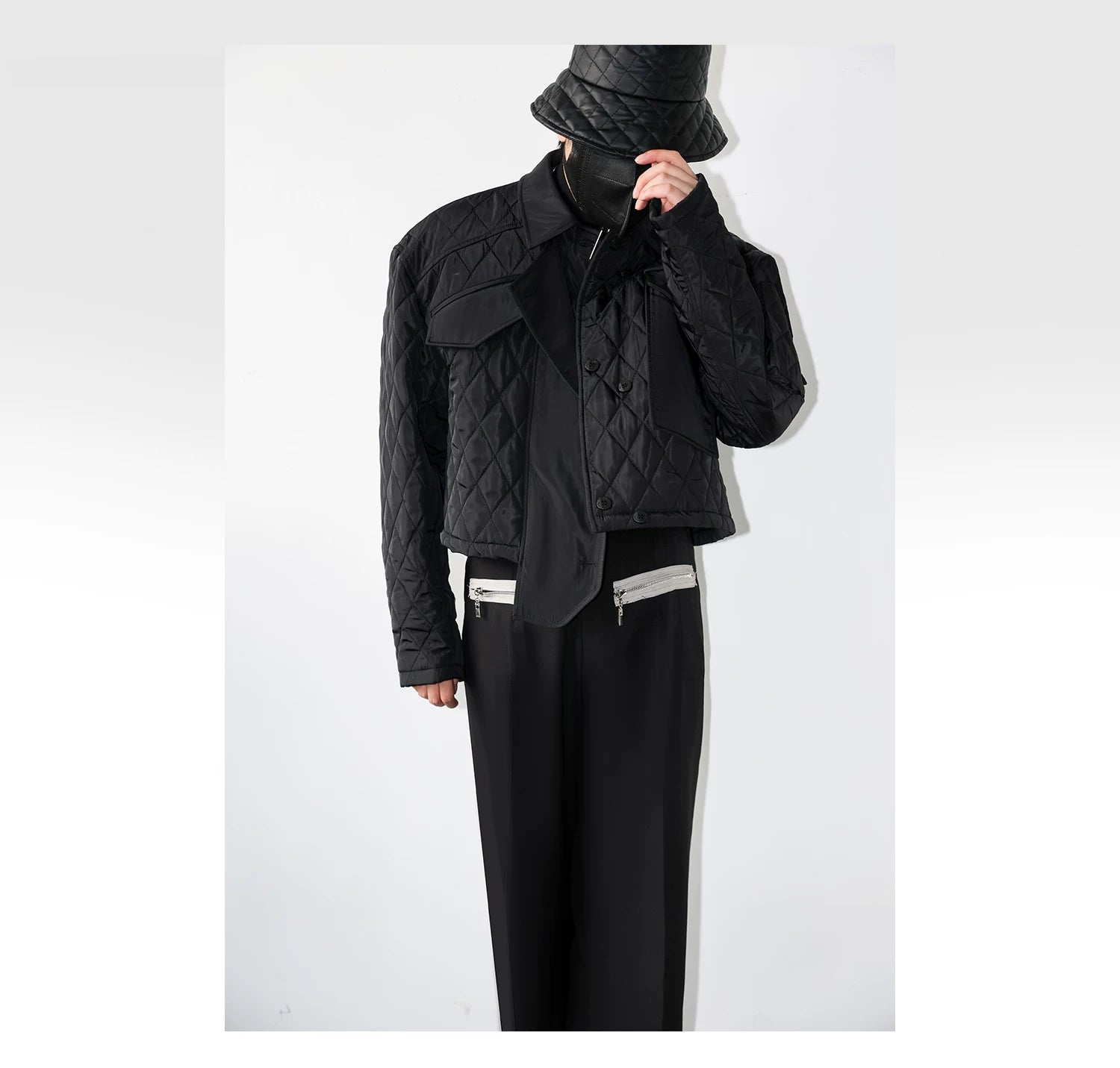 Midnight Grid Quilted Utility Crop Jacket