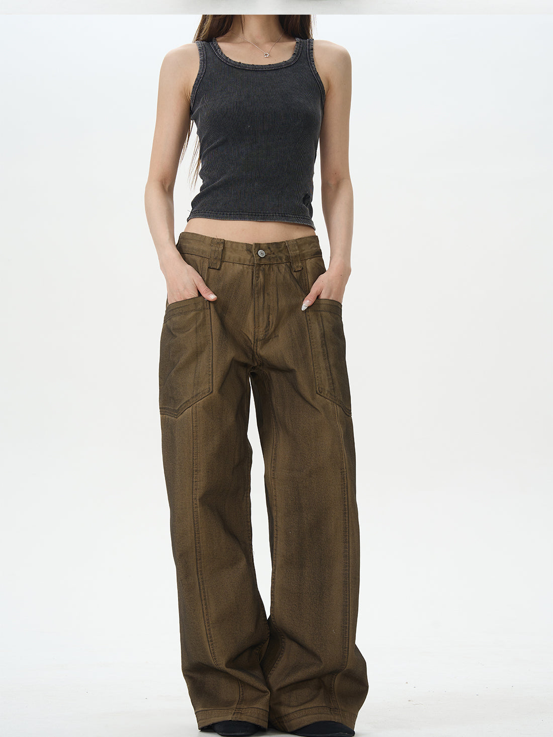 Brown Military Wide Leg Pants