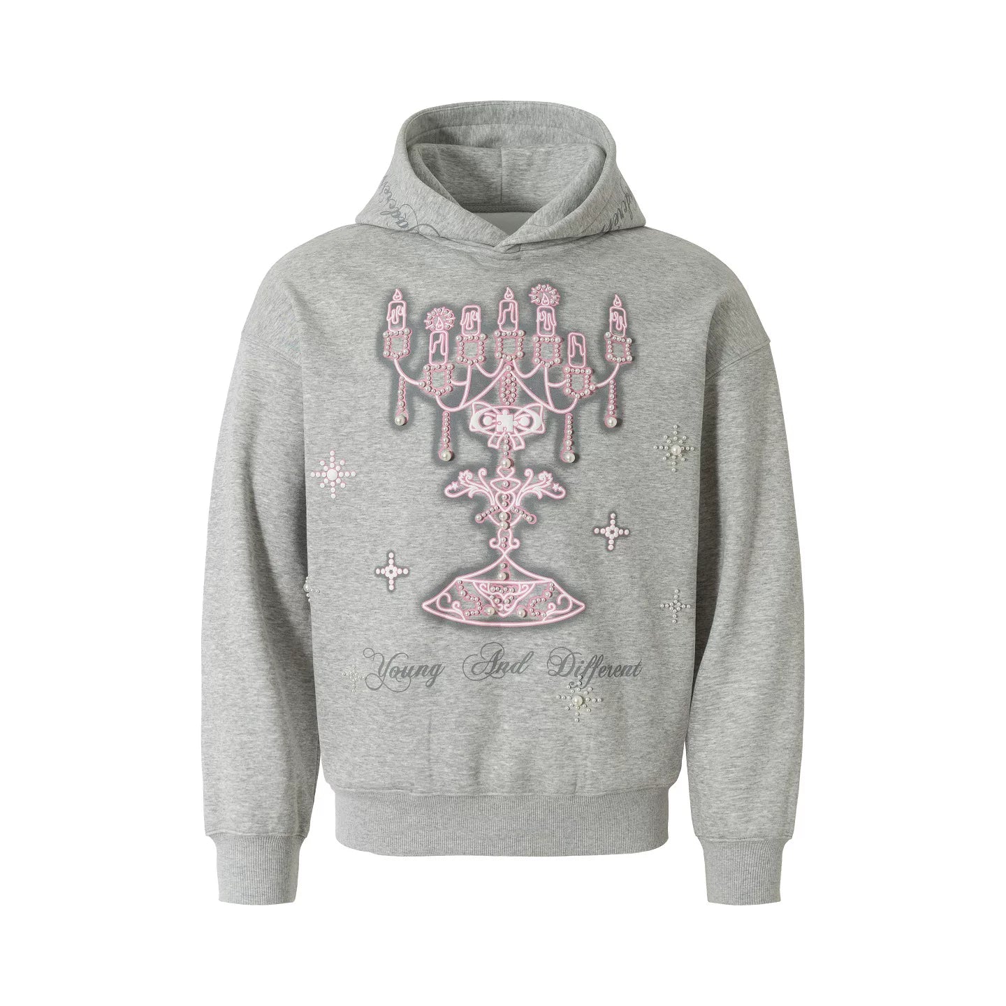Chandelier Embellished Oversized Graphic Hoodie