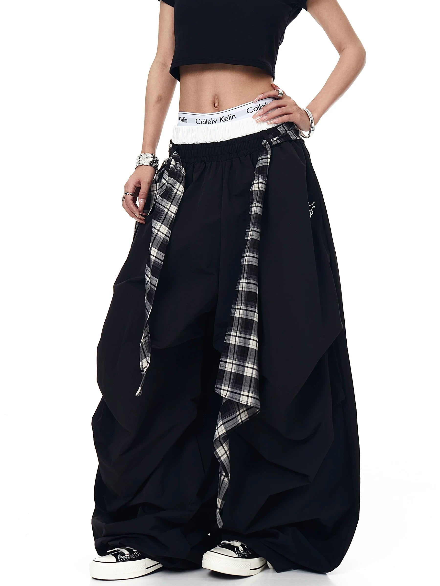 Plaid Shroud Parachute Skirt Pants