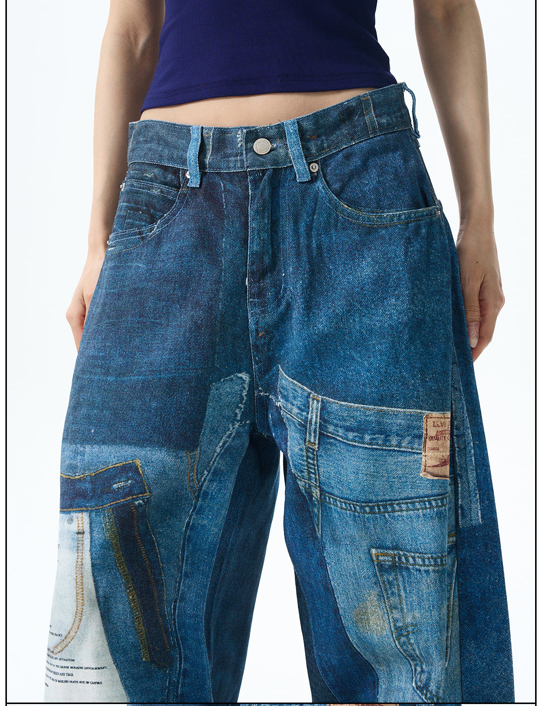 Patchwork Wide Leg Denim Jeans