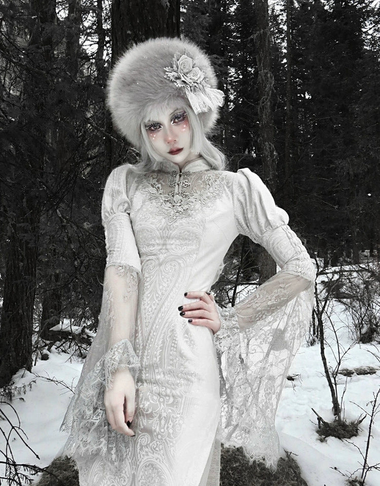 Vintage White Lace Angel Sleeve Dress