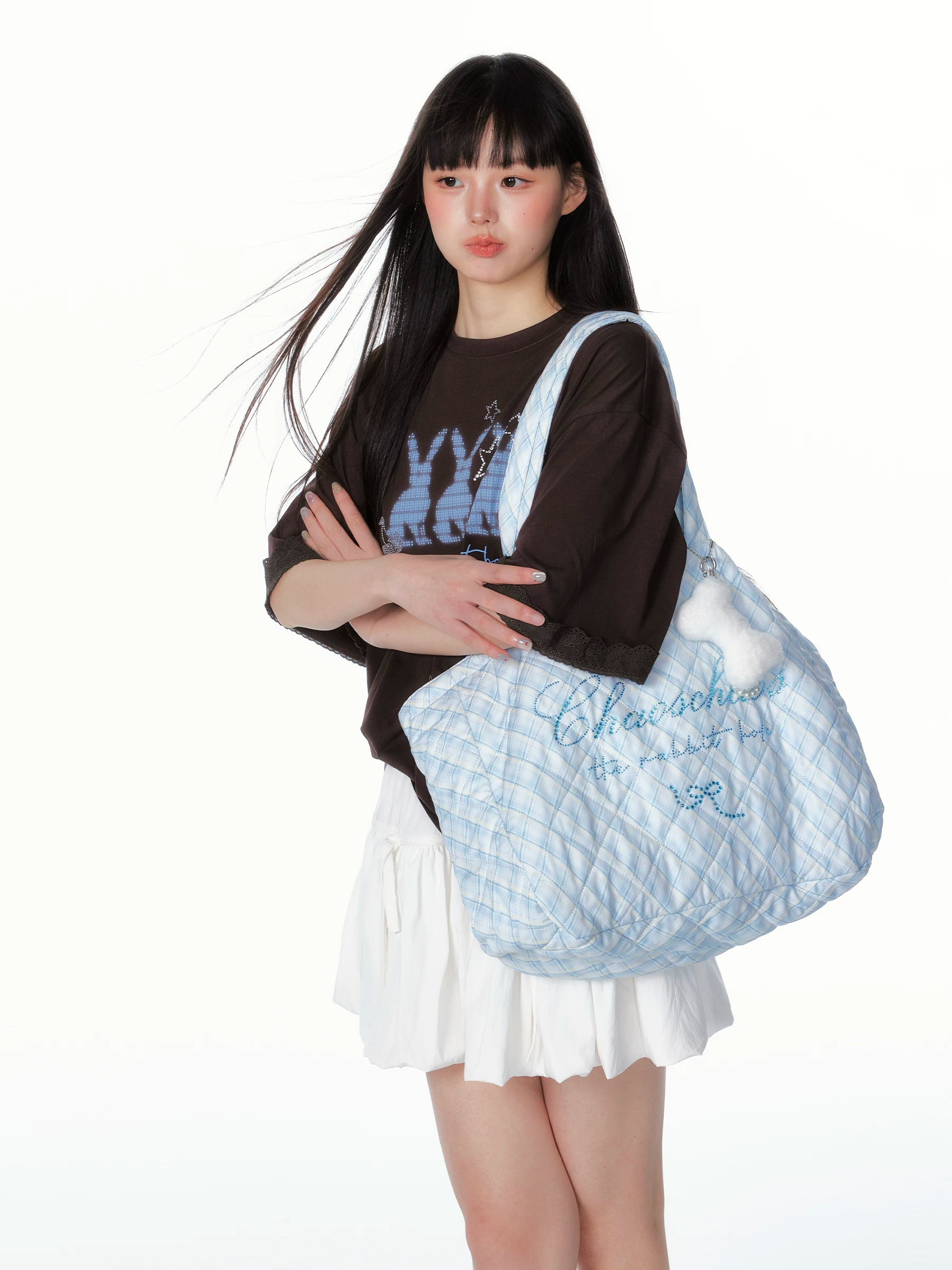 Rhinestone Quilted Oversized Tote Bag - view 4