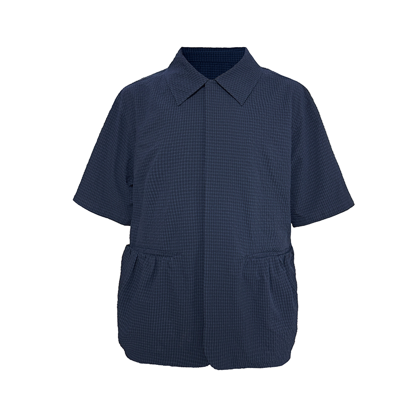 Textured Front Patch Pockets Short-Sleeve Shirt