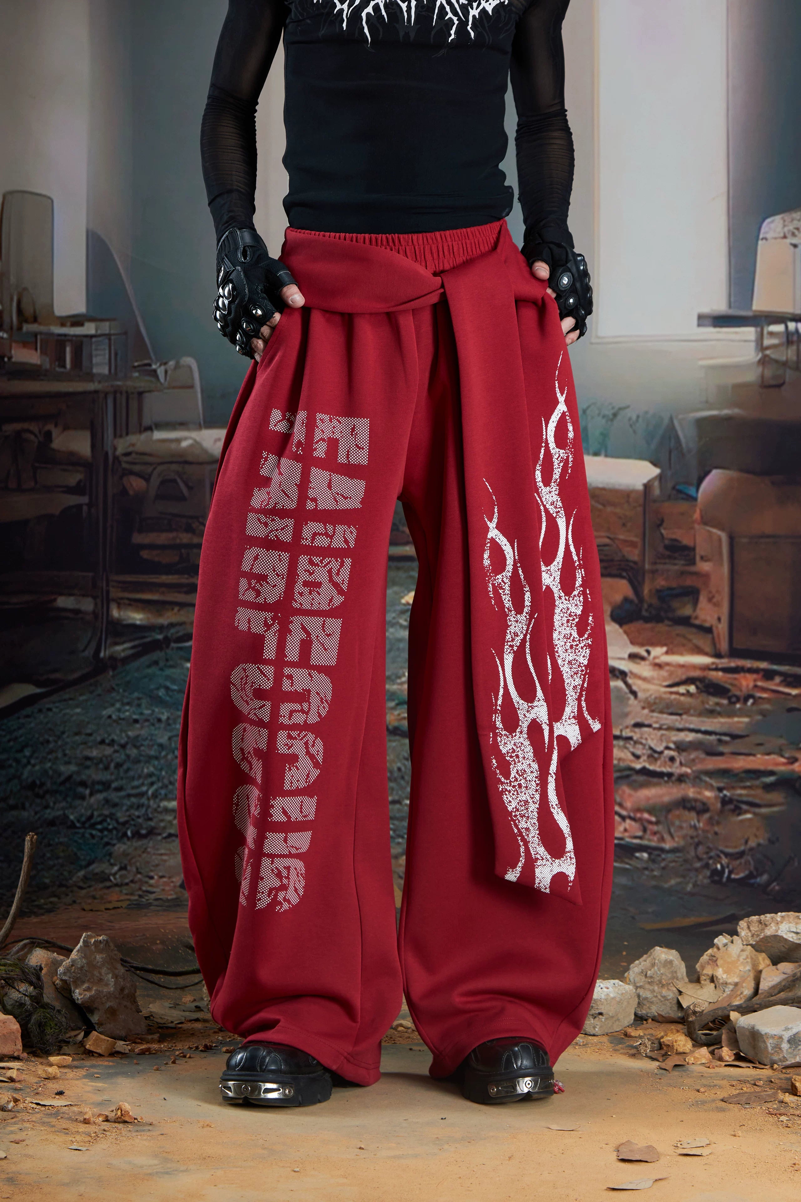 Inferno Sash Wide-Leg Fleece Pants