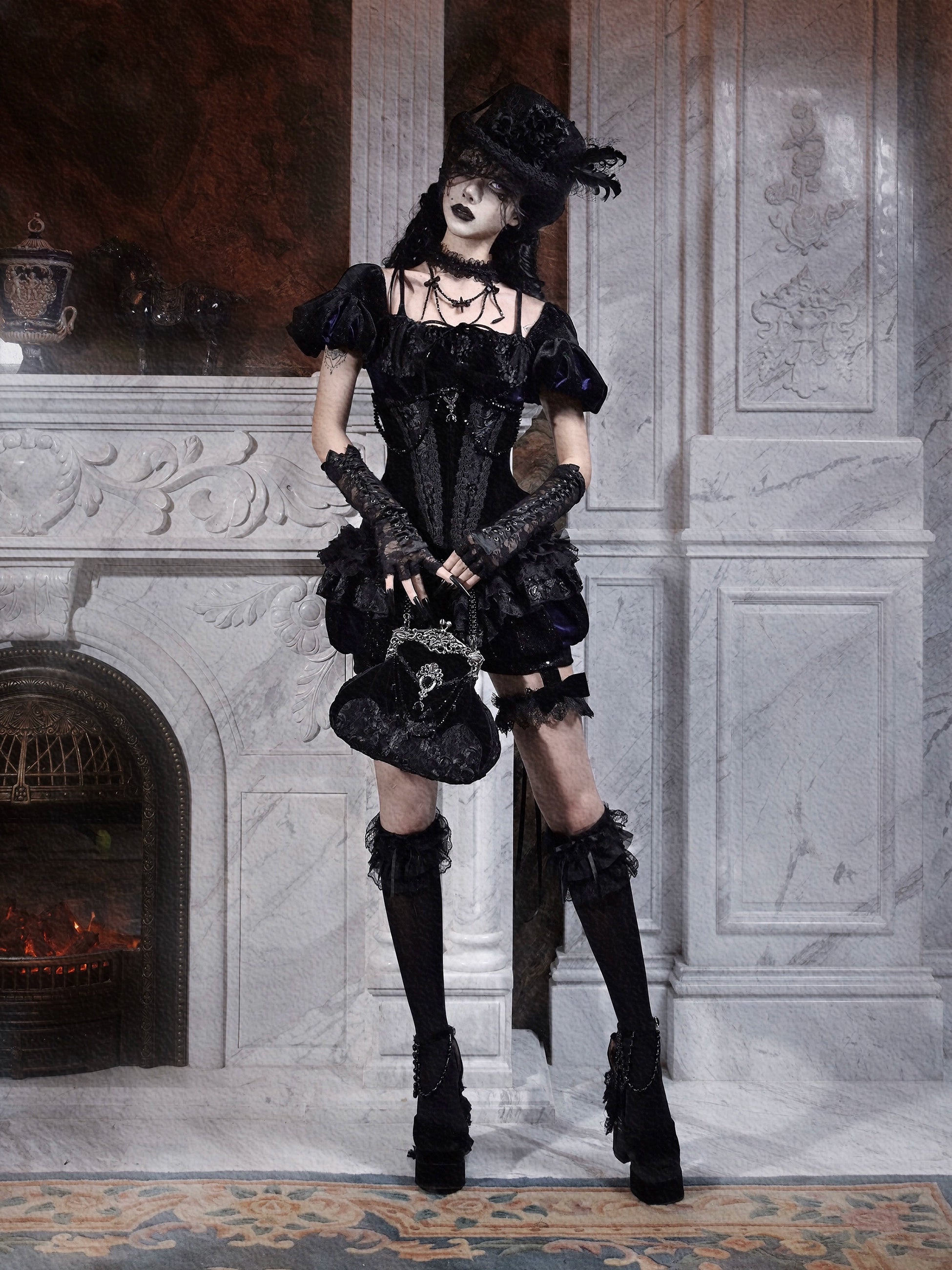 Gothic Ruffled Lace Bloomers with Garters