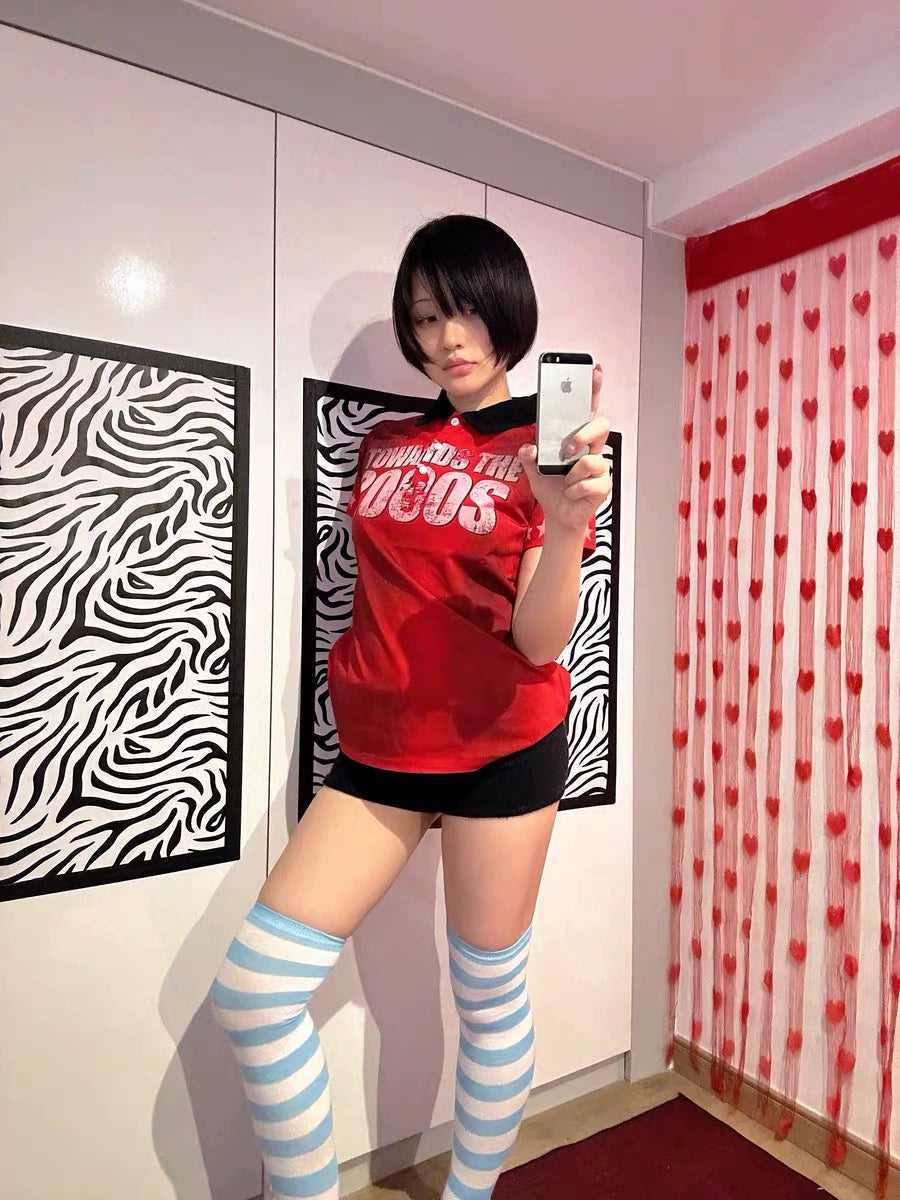 Crimson Y2K Starfield Polo