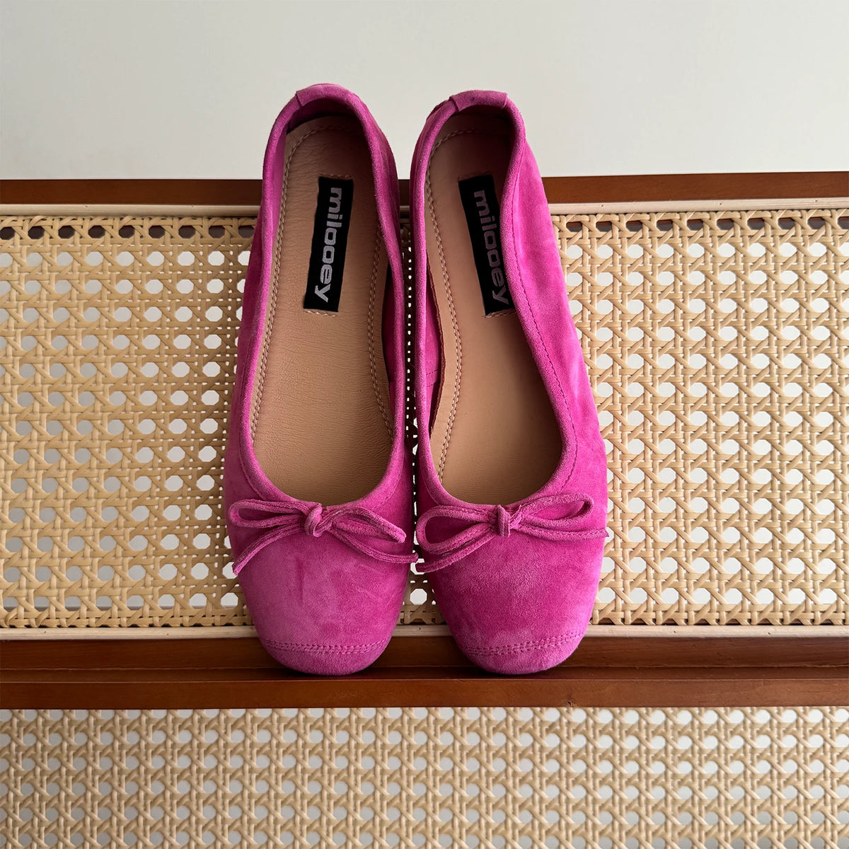 Bow-Trim Velvet Square-Toe Ballet Flats