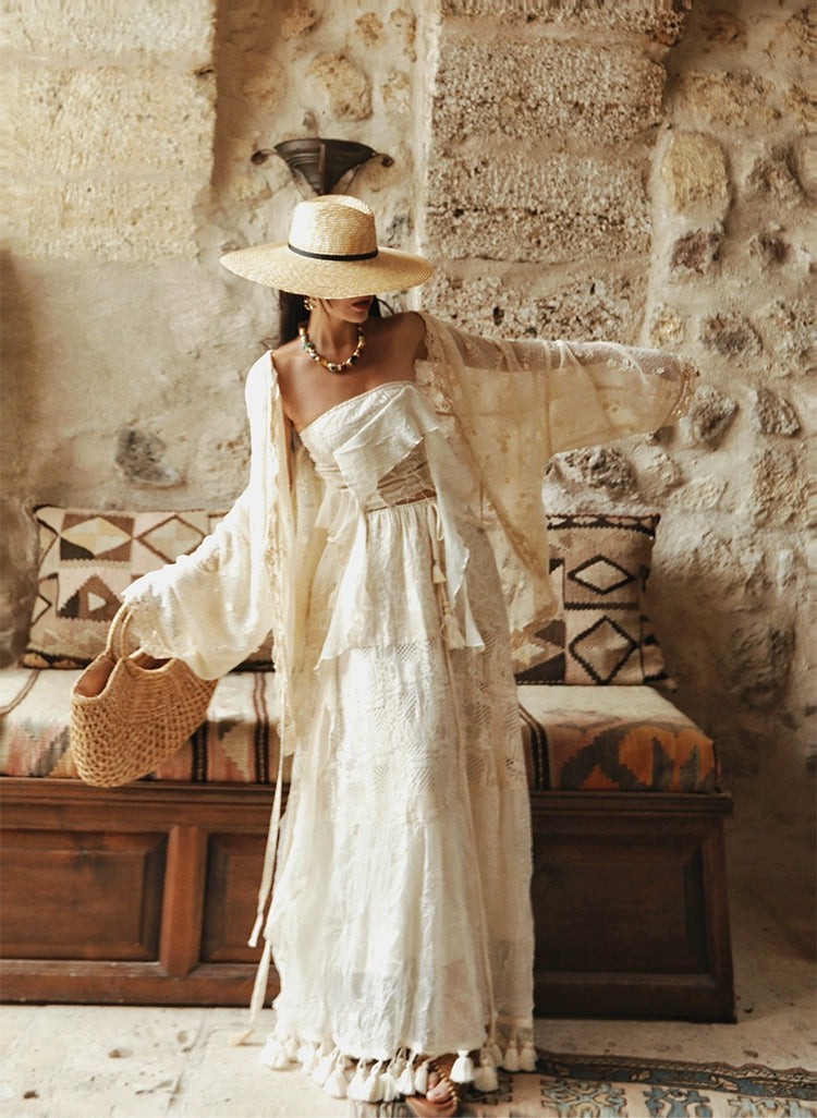 Boho Strapless Tassel Two-Way Maxi Dress