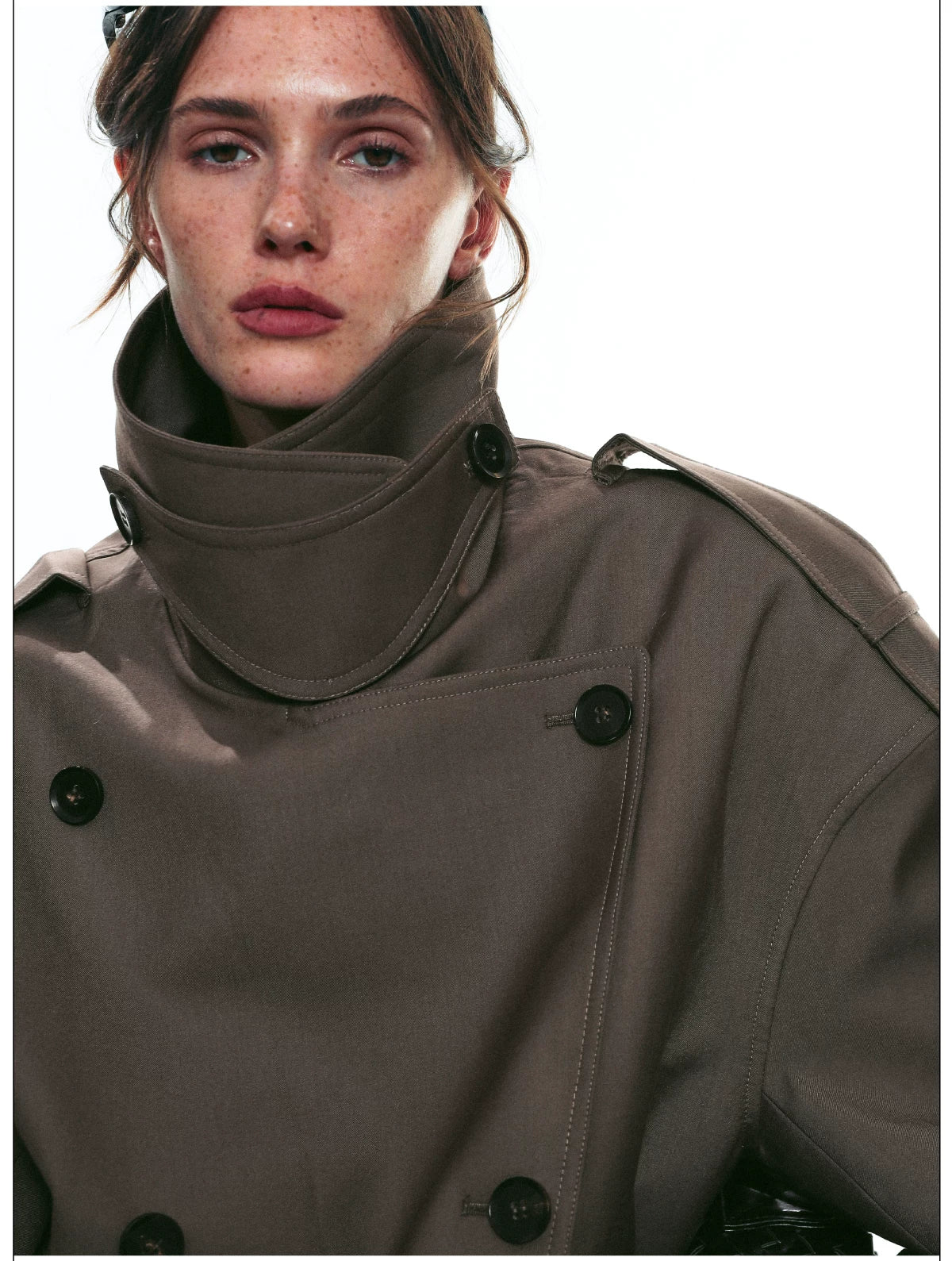 Draped Collar Belted Trench Jacket