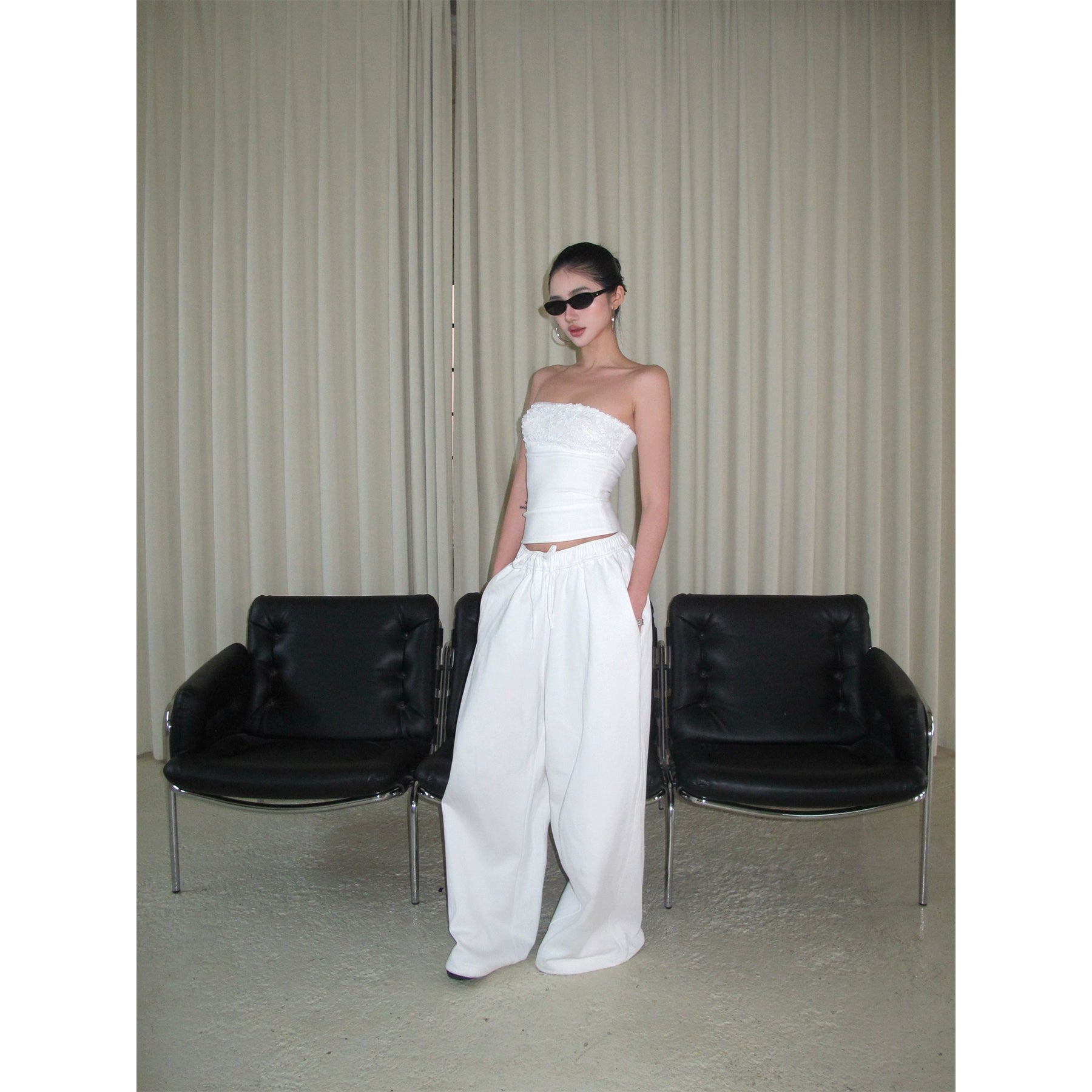 White Cotton Wide Leg Pants