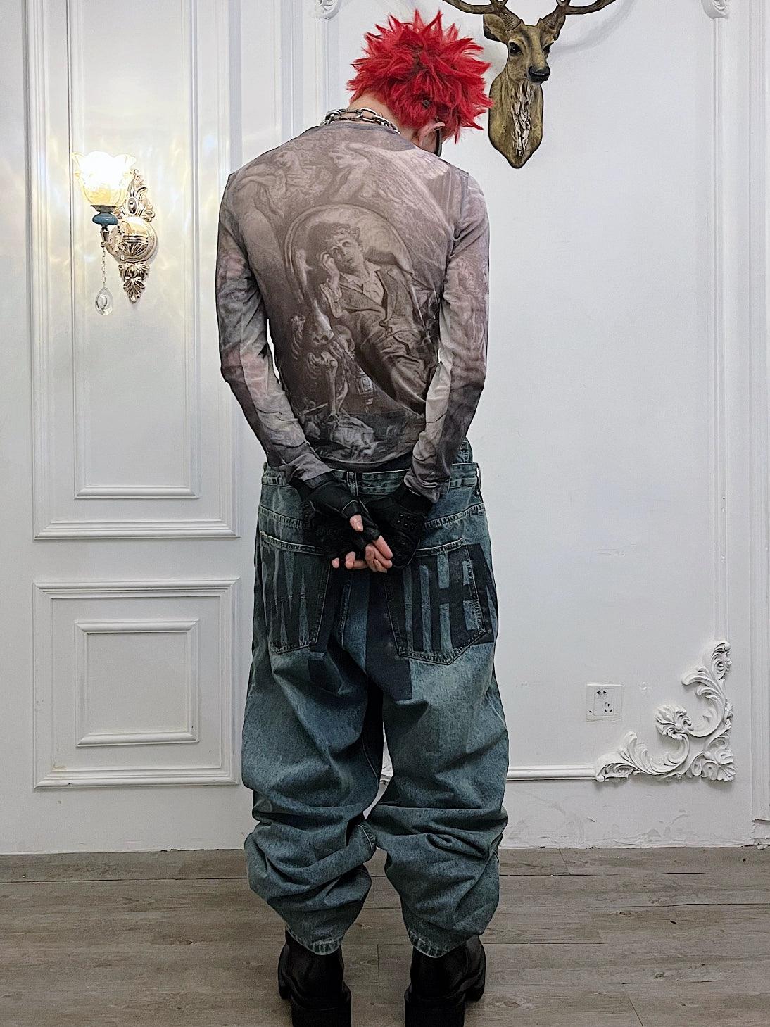 종교적 이미지 그래픽 긴팔 셔츠