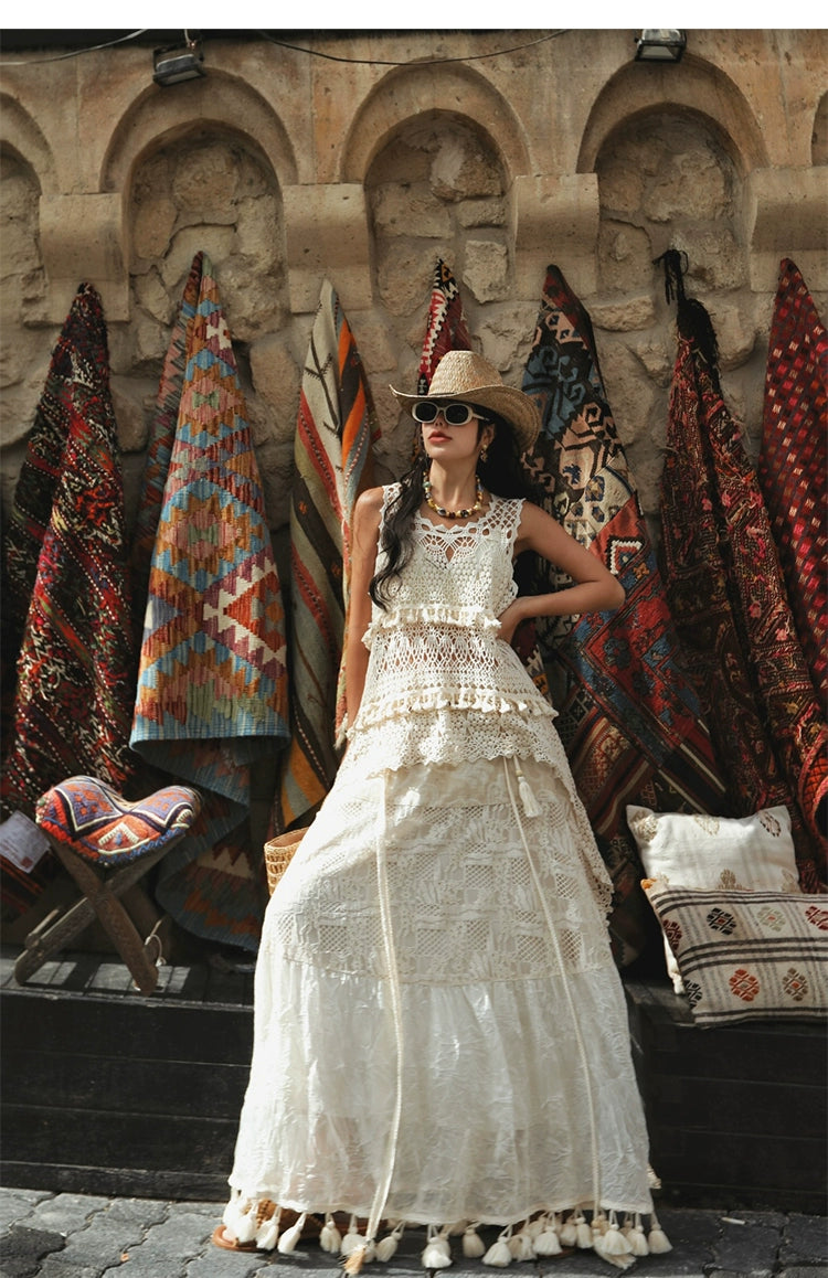 Boho Strapless Tassel Two-Way Maxi Dress