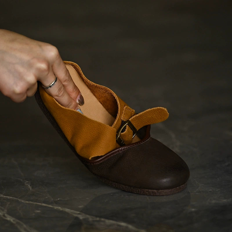 Two-Tone Leather Mary Jane Flats